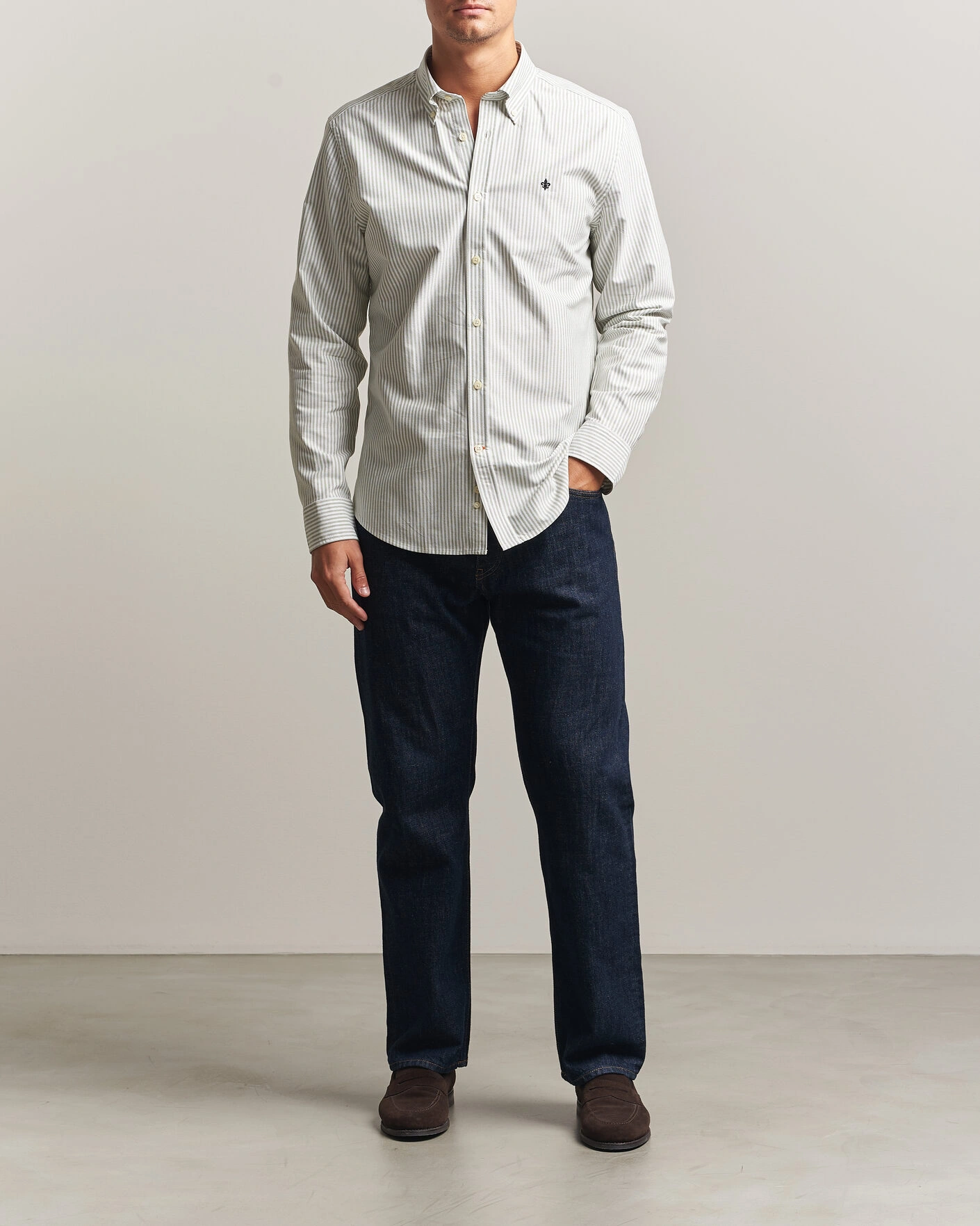 Herr | Skjortor | Morris | Douglas Oxford Stripe Shirt Olive