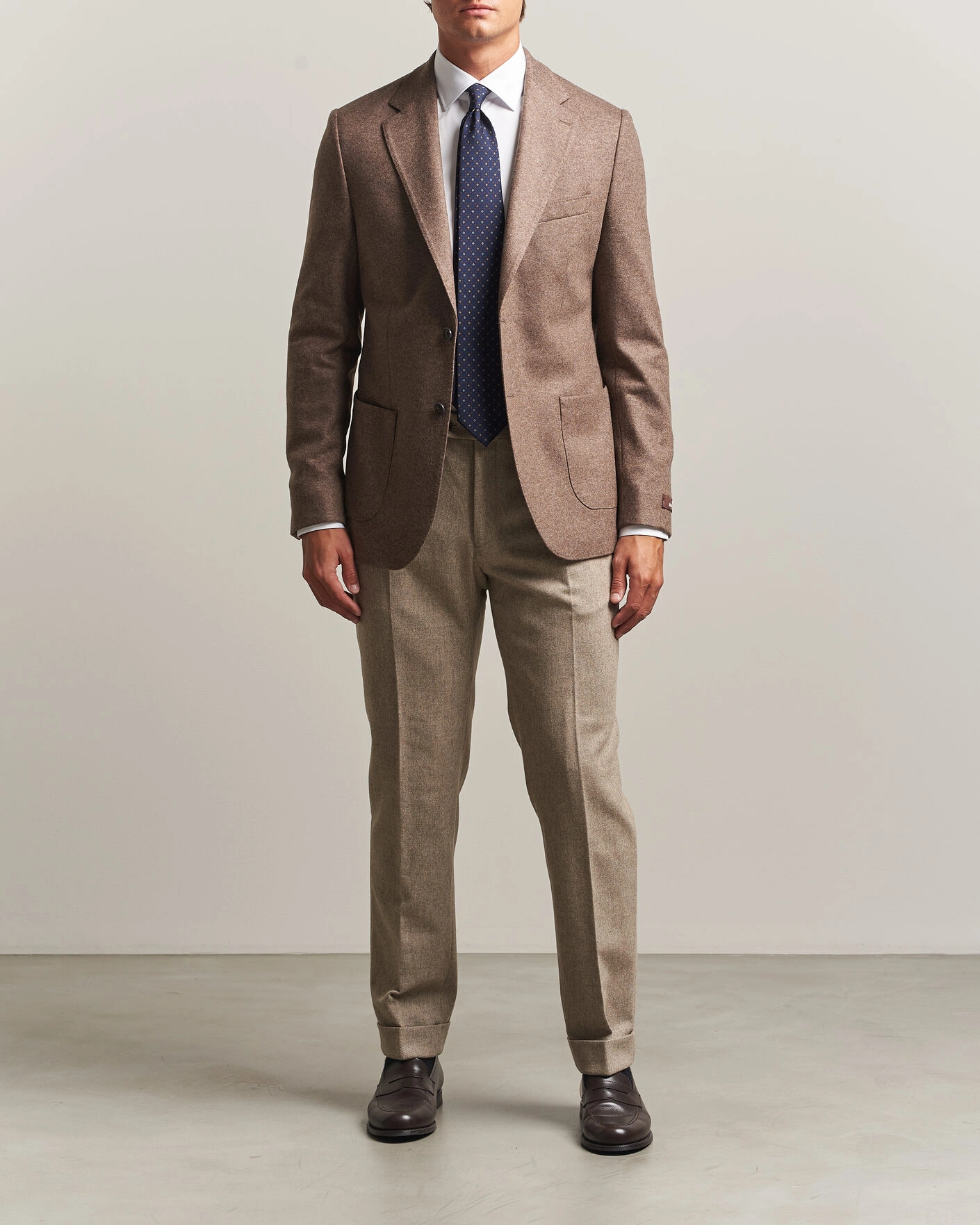 Herr | Byxor | Morris | Flannel Suit Trousers Khaki