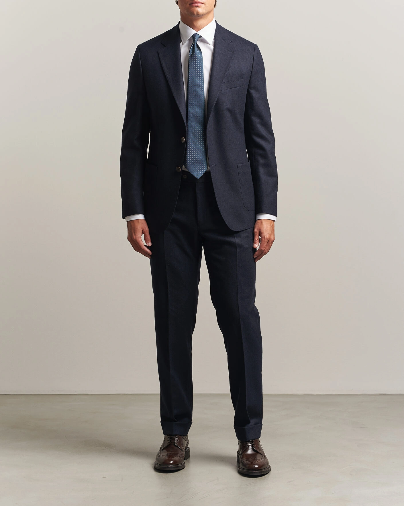 Herr | Byxor | Morris | Flannel Suit Trousers Navy