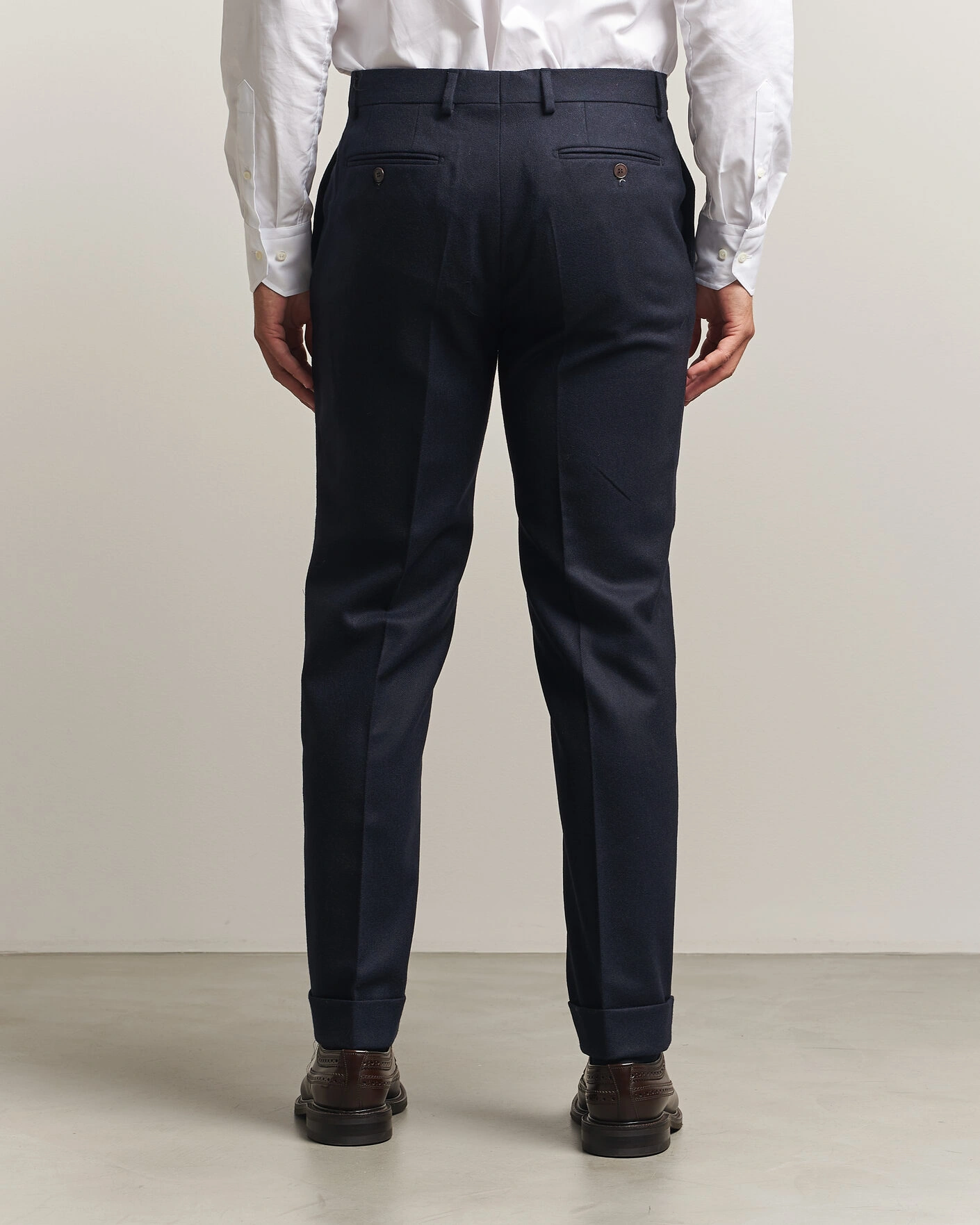 Herr | Byxor | Morris | Flannel Suit Trousers Navy