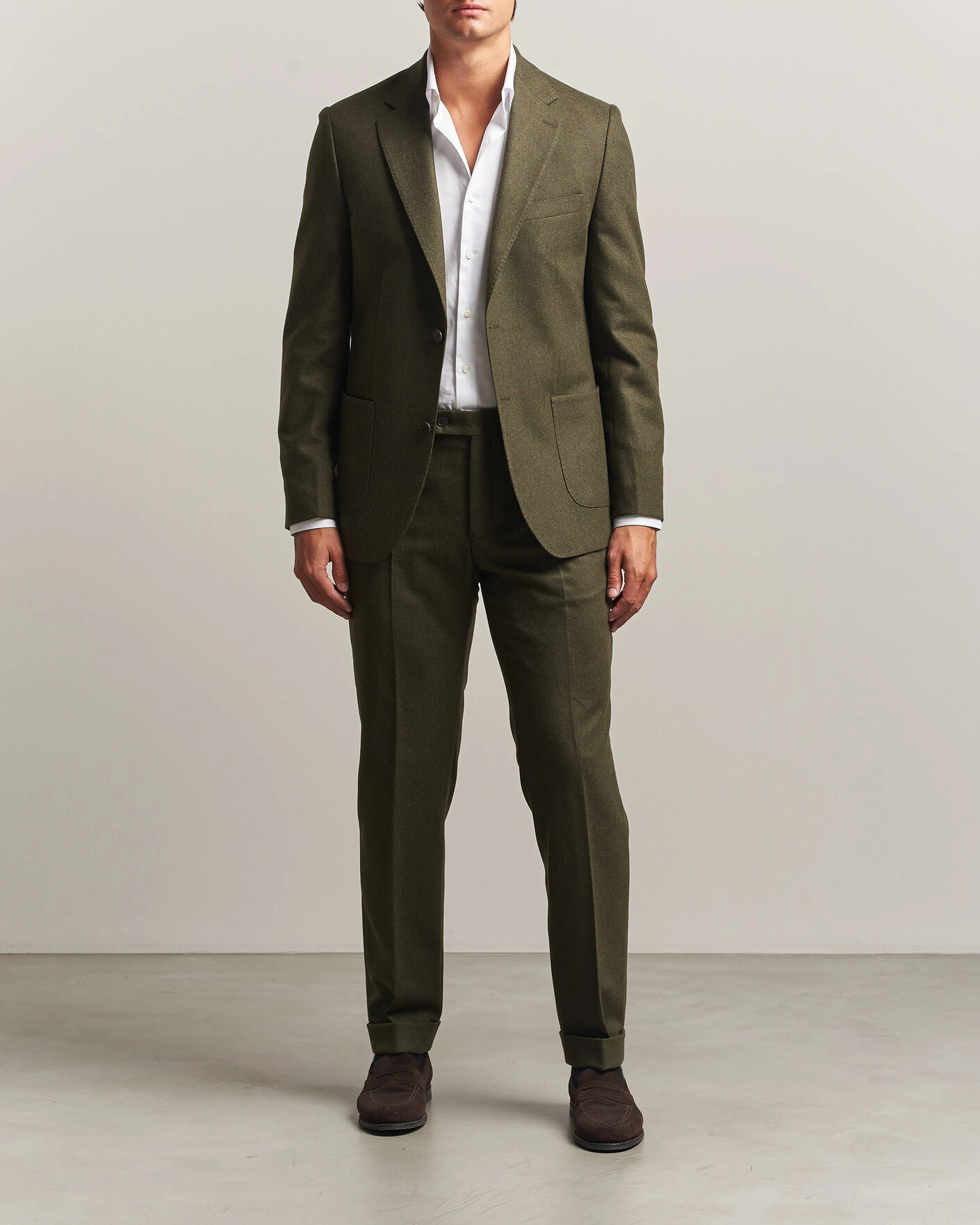 Herr | Byxor | Morris | Flannel Suit Trousers Green