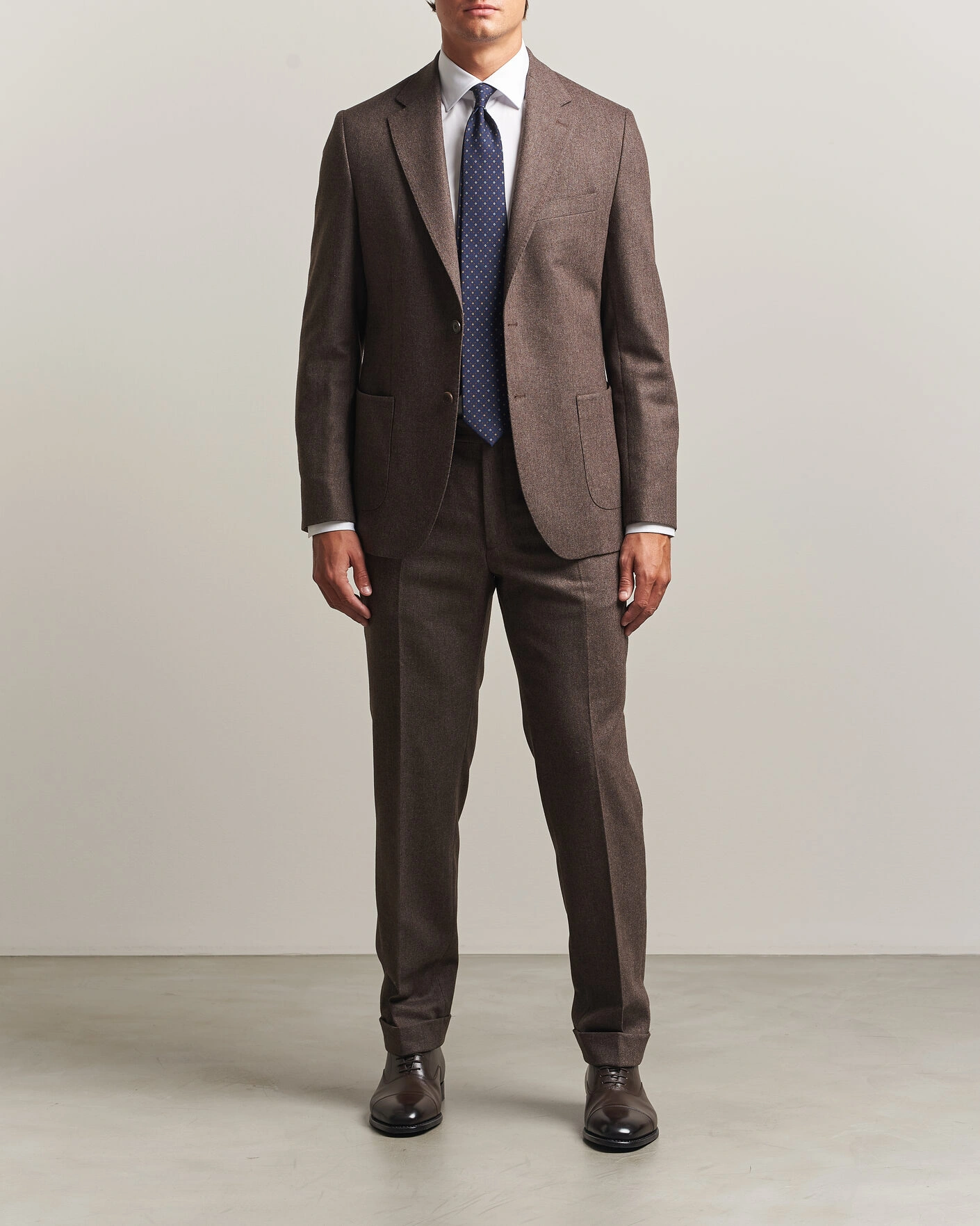 Herr | Byxor | Morris | Flannel Suit Trousers Brown