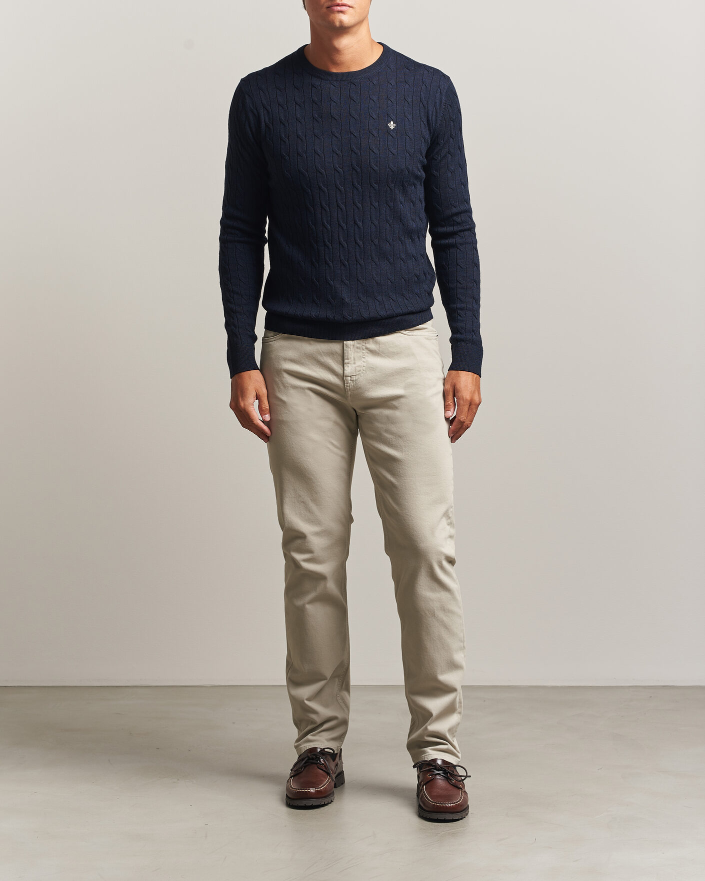 Herr | Tröjor | Morris | Merino Cable O-Neck Navy