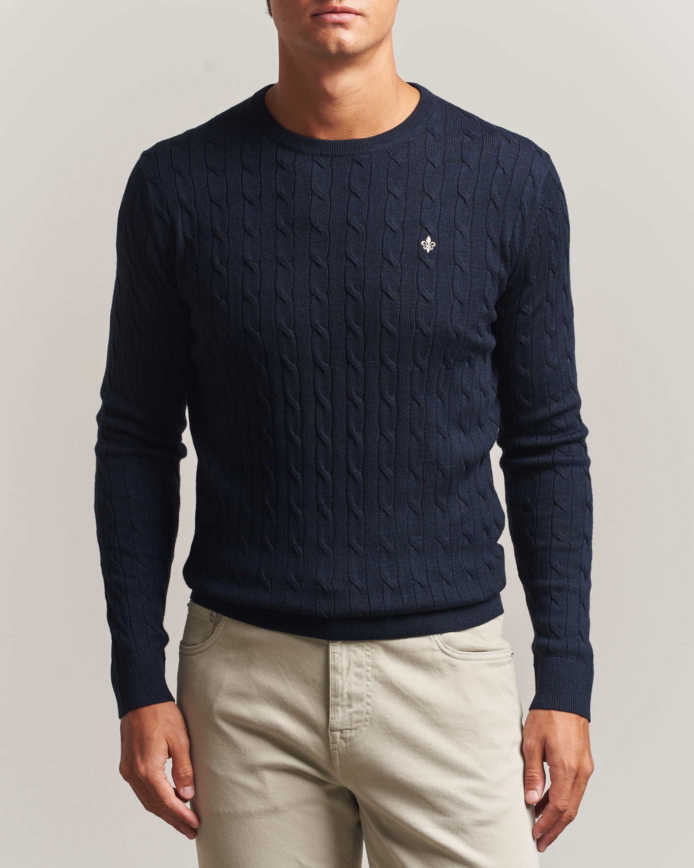 Herr | Tröjor | Morris | Merino Cable O-Neck Navy