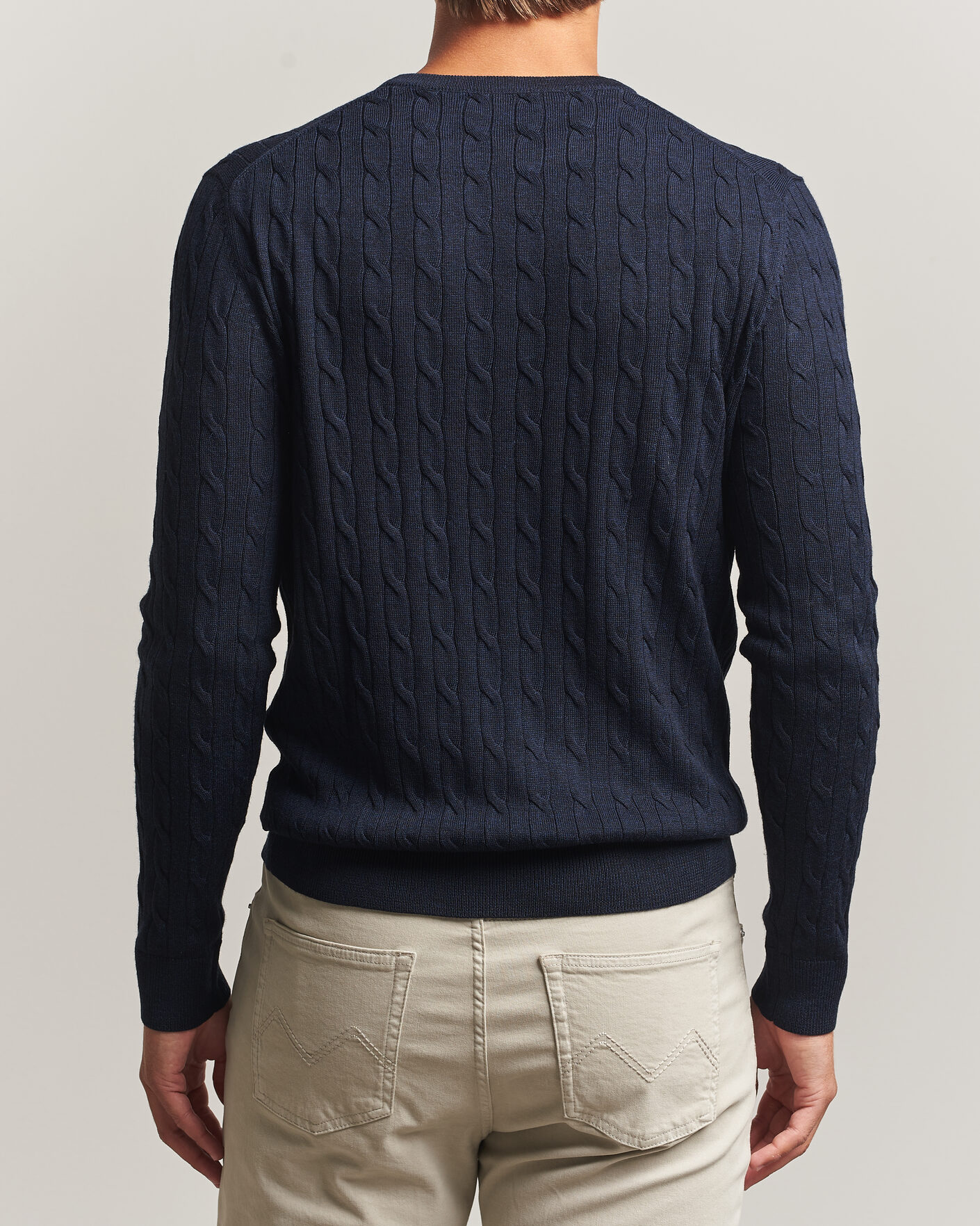 Herr | Tröjor | Morris | Merino Cable O-Neck Navy