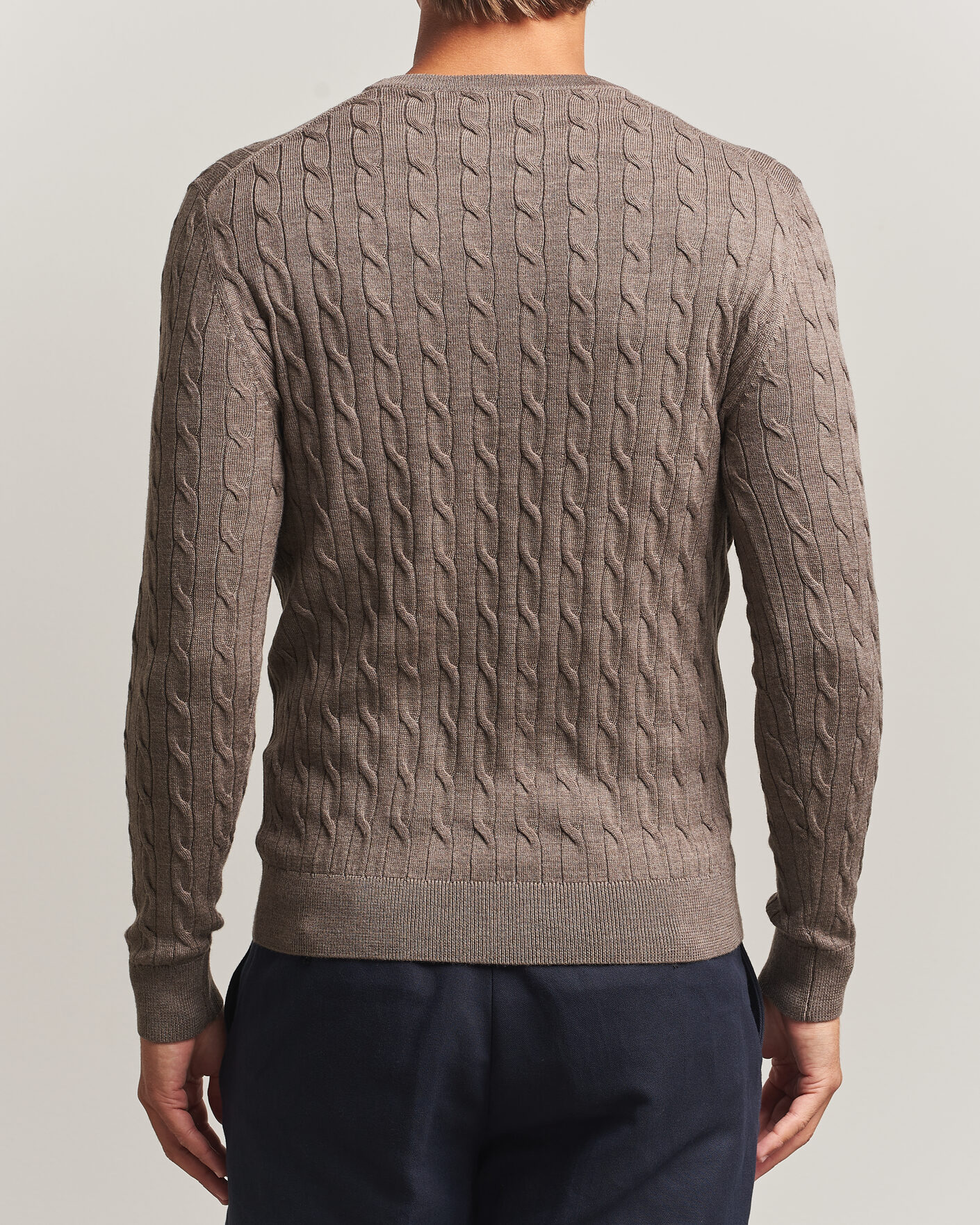 Herr | Tröjor | Morris | Merino Cable O-Neck Brown