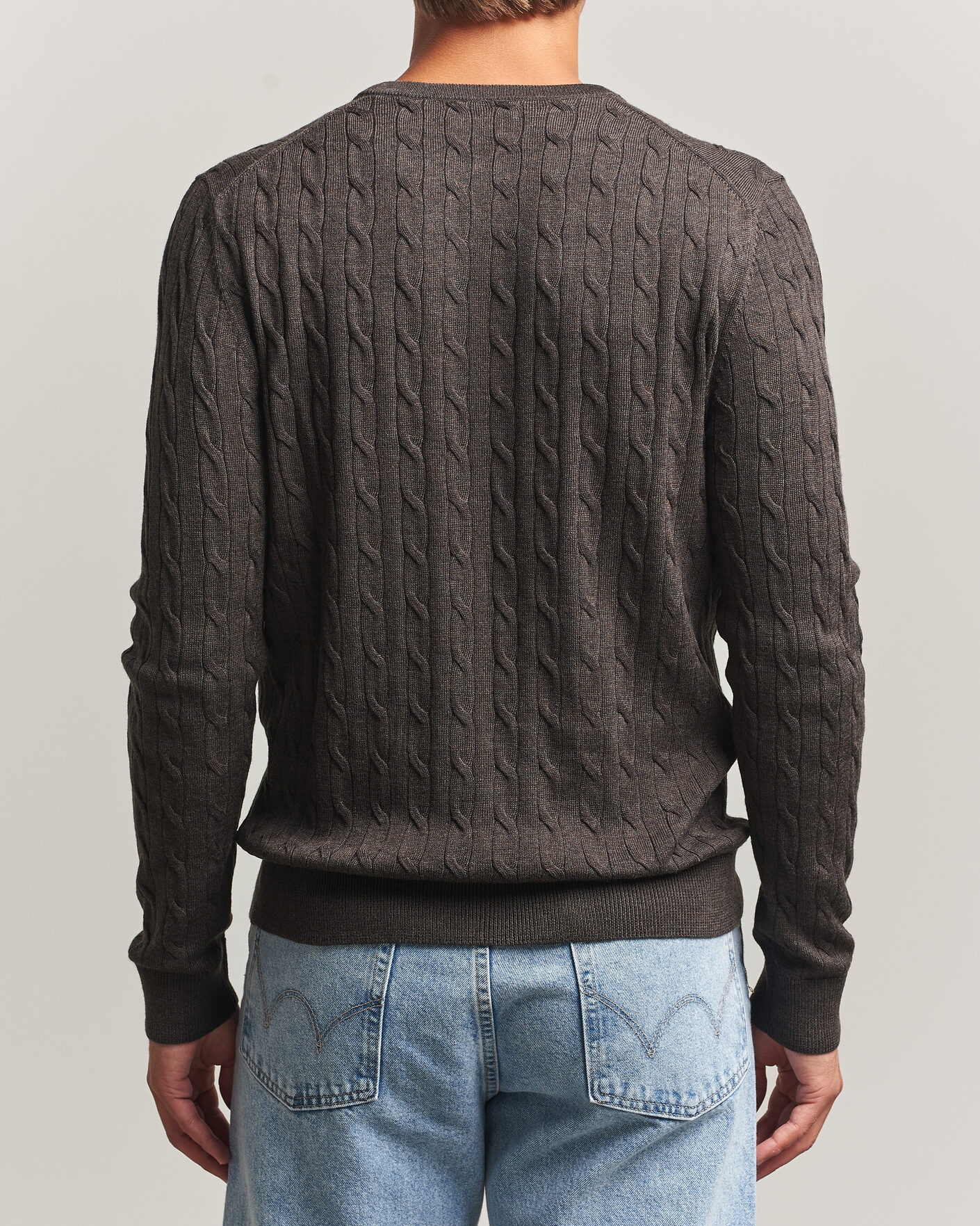 Herr | Tröjor | Morris | Merino Cable O-Neck Brown