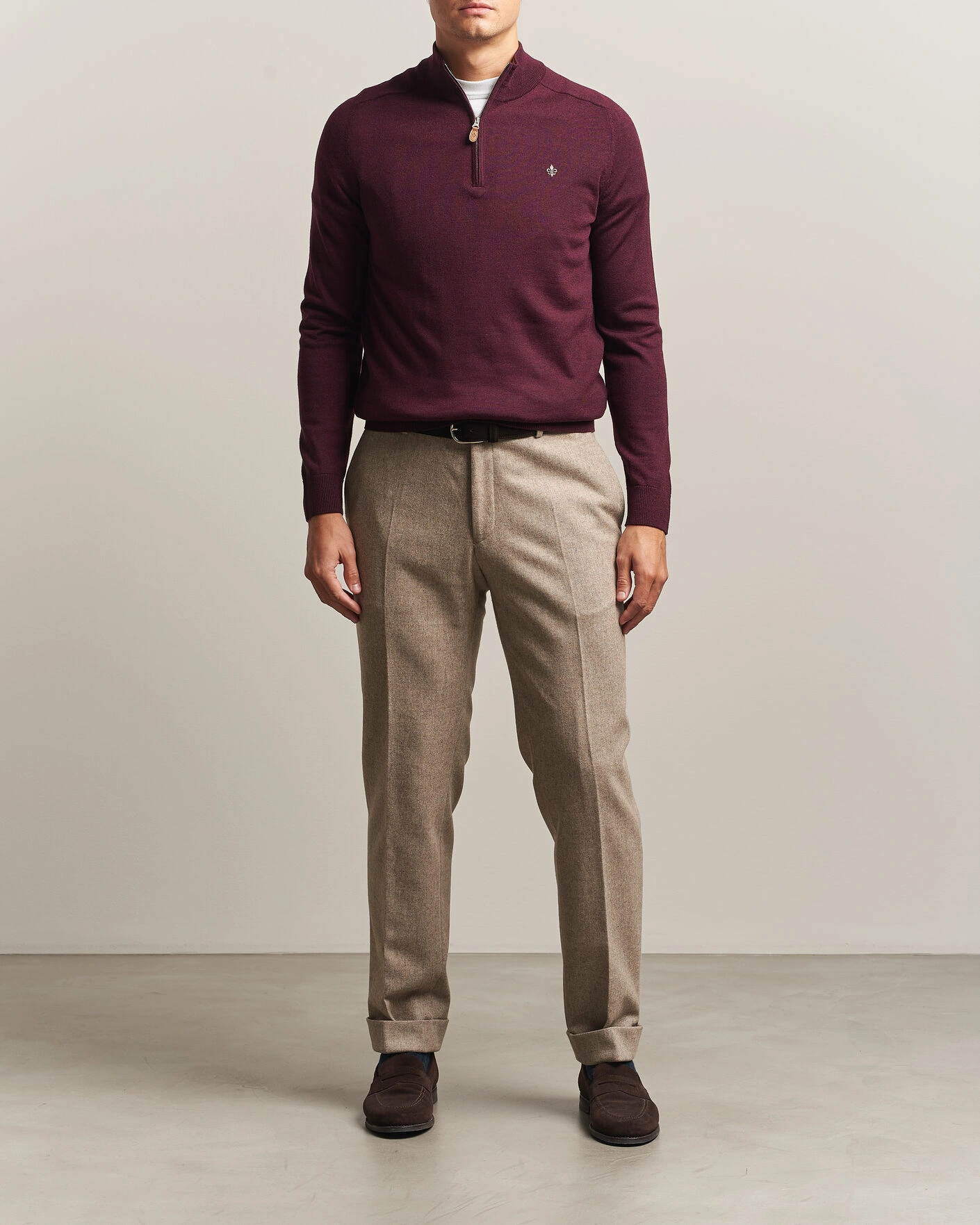 Herr | Tröjor | Morris | John Merino Half Zip Wine Red