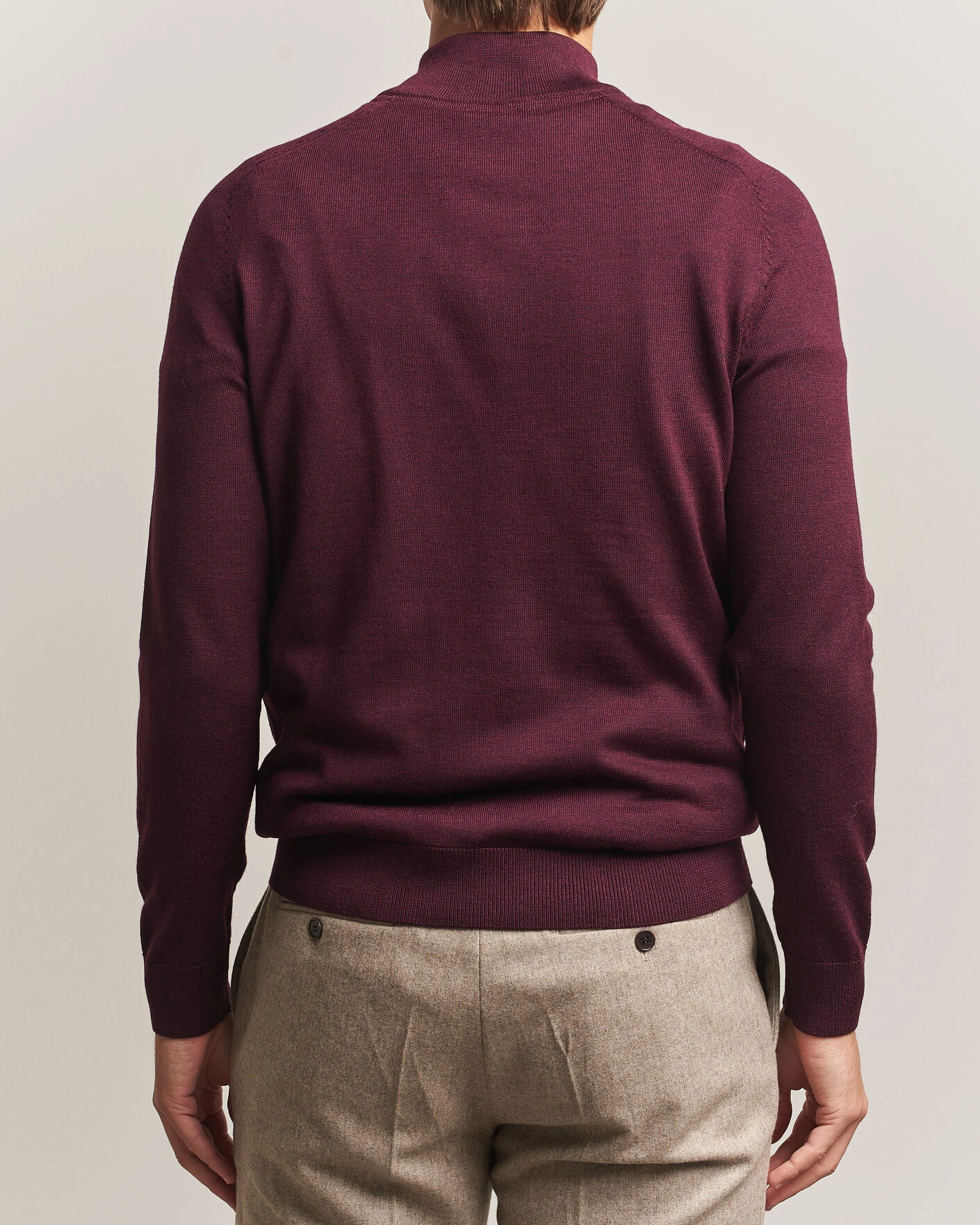 Herr | Tröjor | Morris | John Merino Half Zip Wine Red