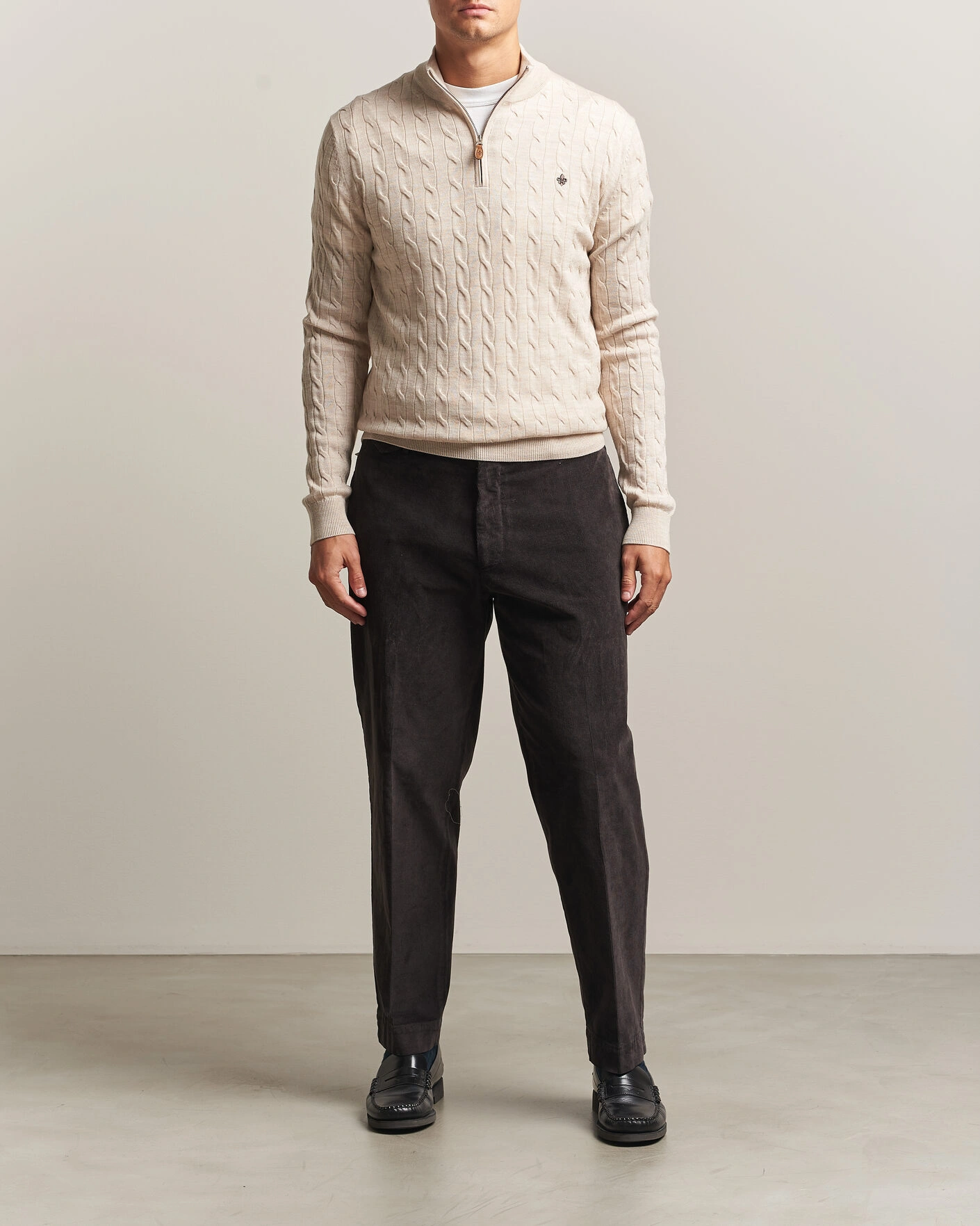 Herr | Tröjor | Morris | Merino Cable Half Zip Off White