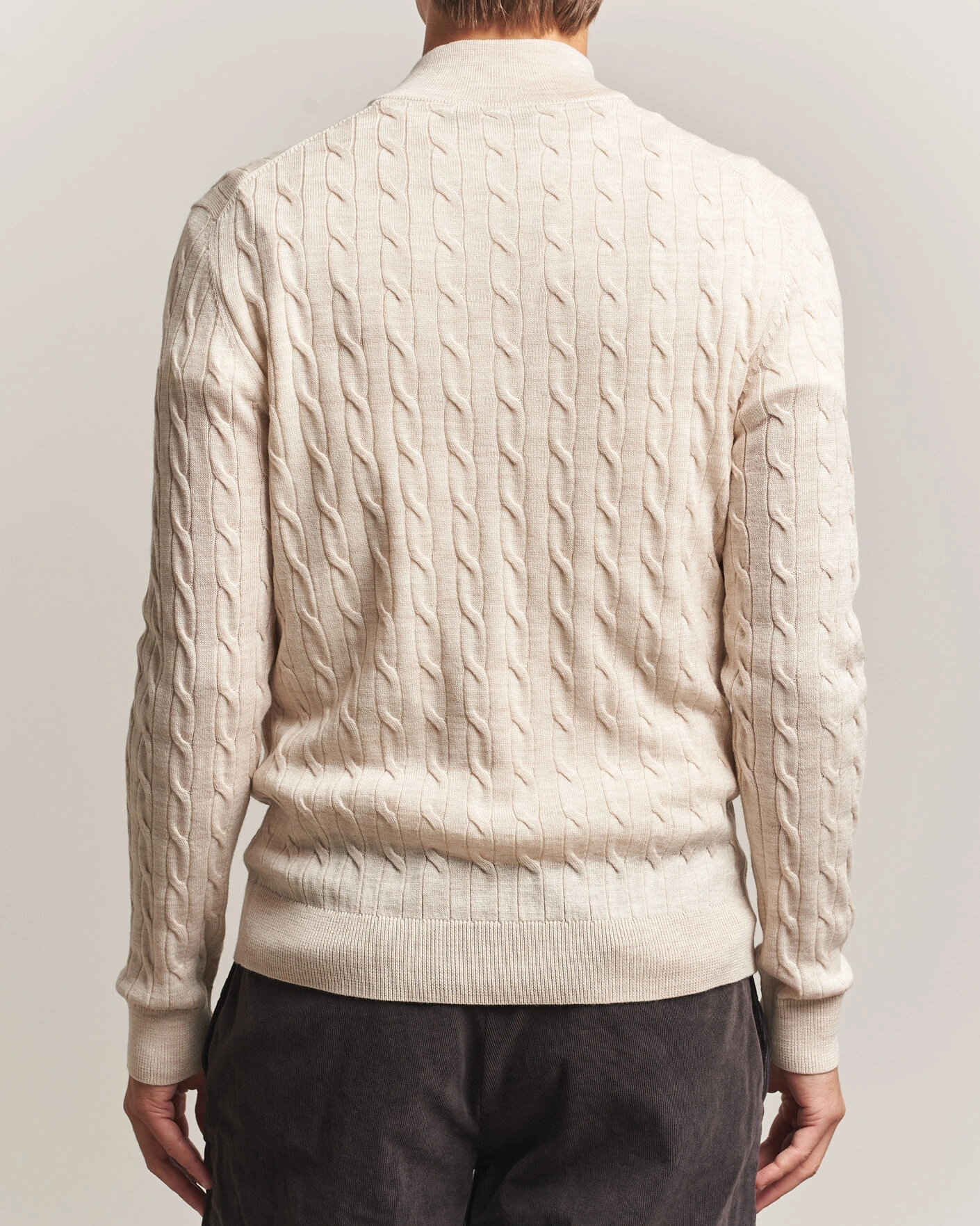 Herr | Tröjor | Morris | Merino Cable Half Zip Off White
