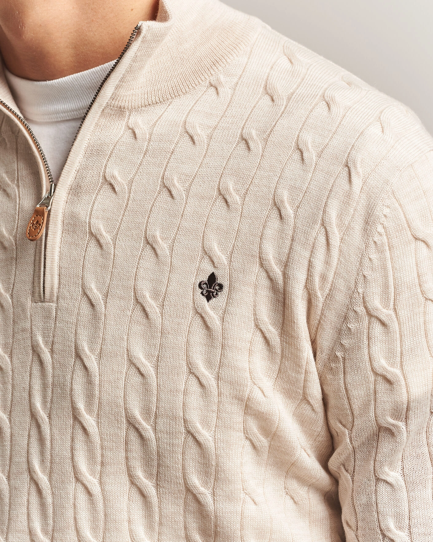 Herr | Tröjor | Morris | Merino Cable Half Zip Off White