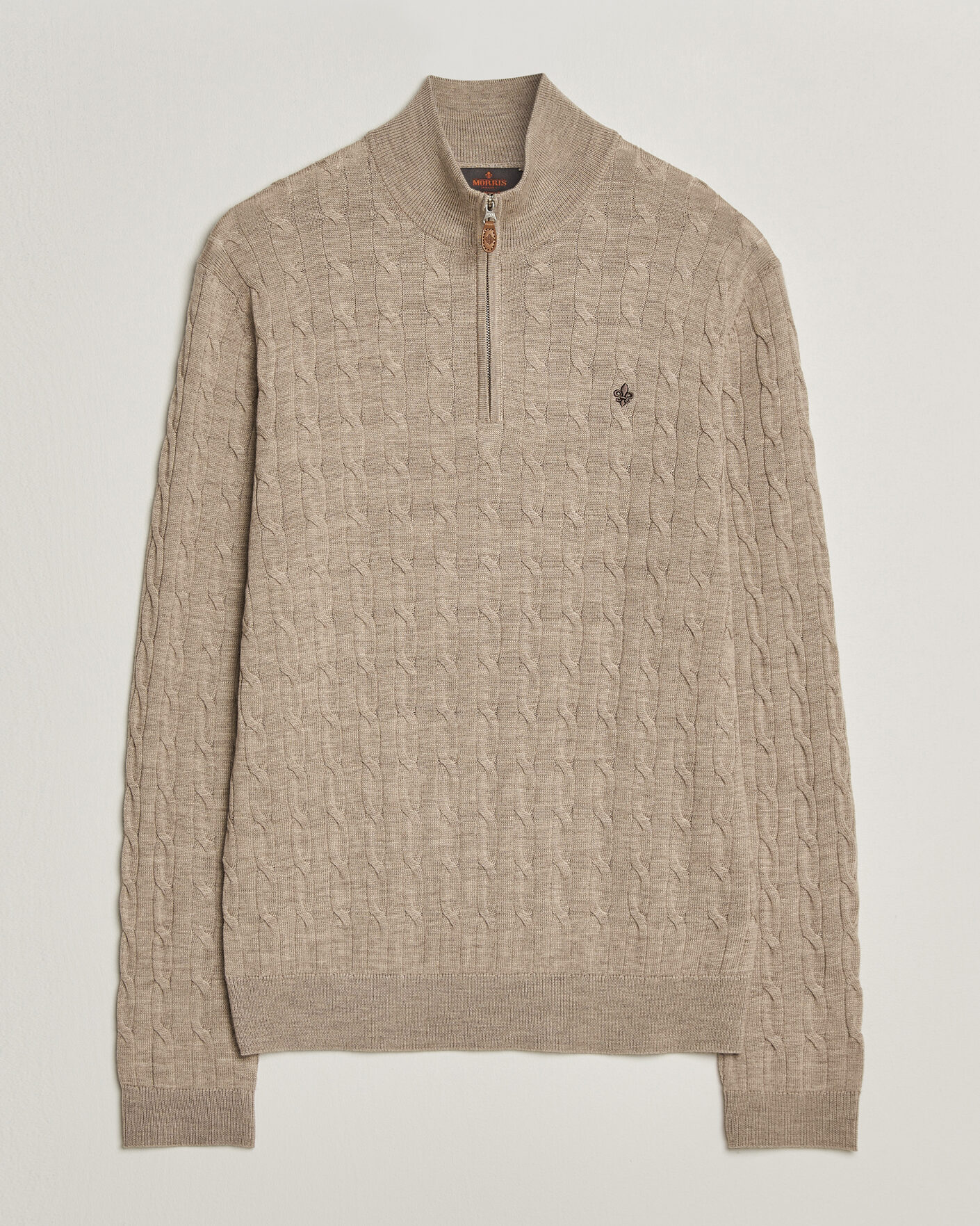 Herr | Tröjor | Morris | Merino Cable Half Zip Khaki