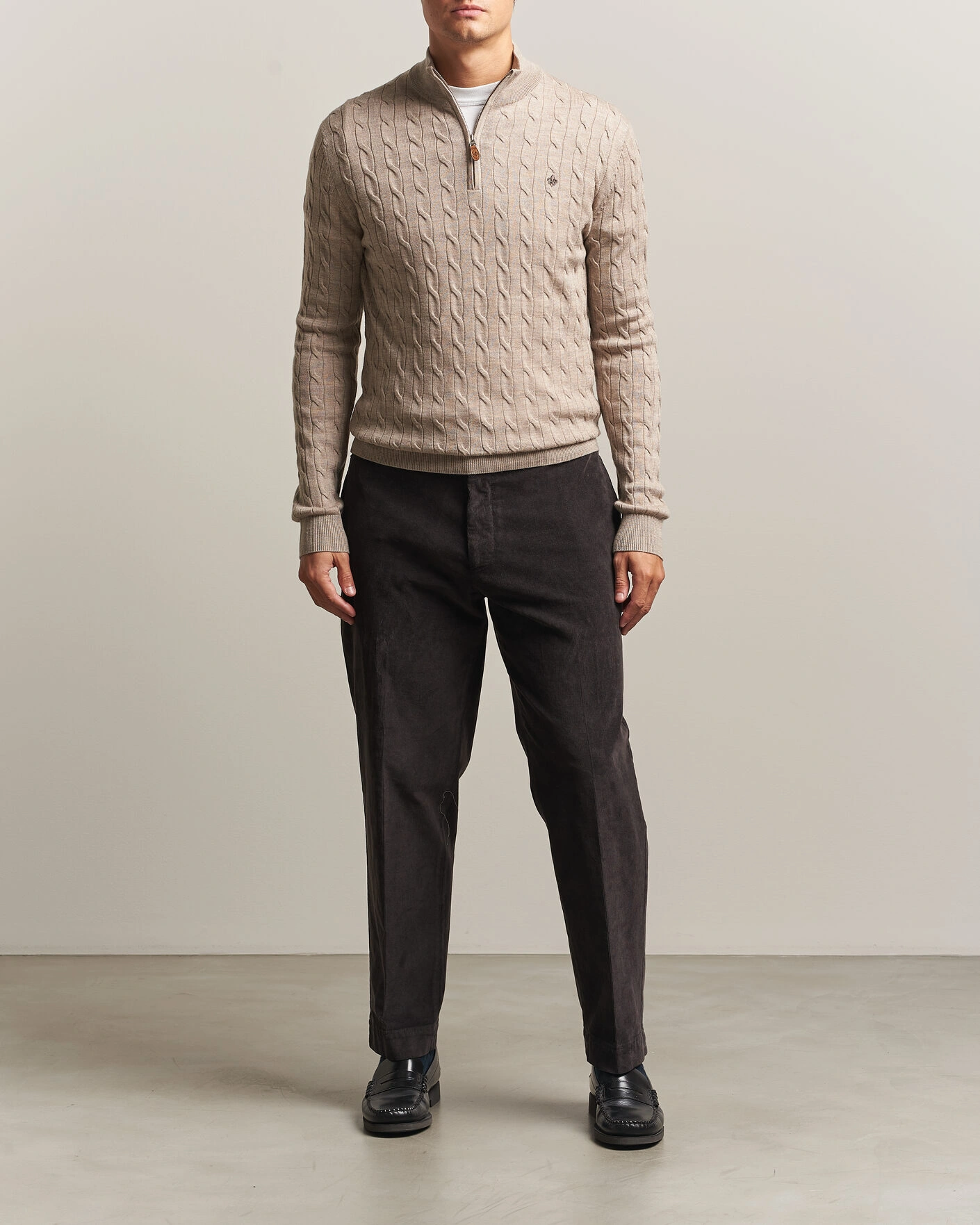 Herr | Tröjor | Morris | Merino Cable Half Zip Khaki