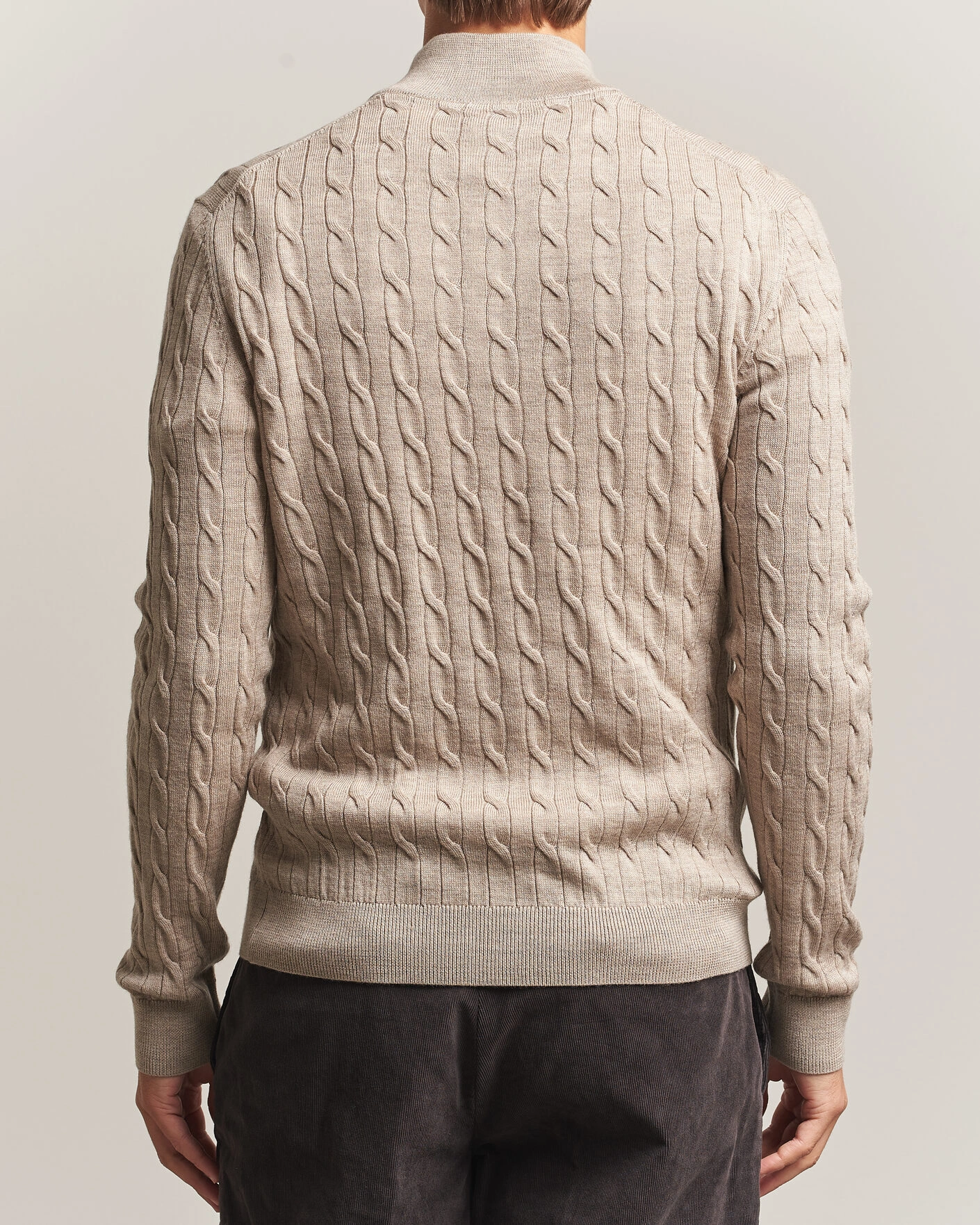 Herr | Tröjor | Morris | Merino Cable Half Zip Khaki