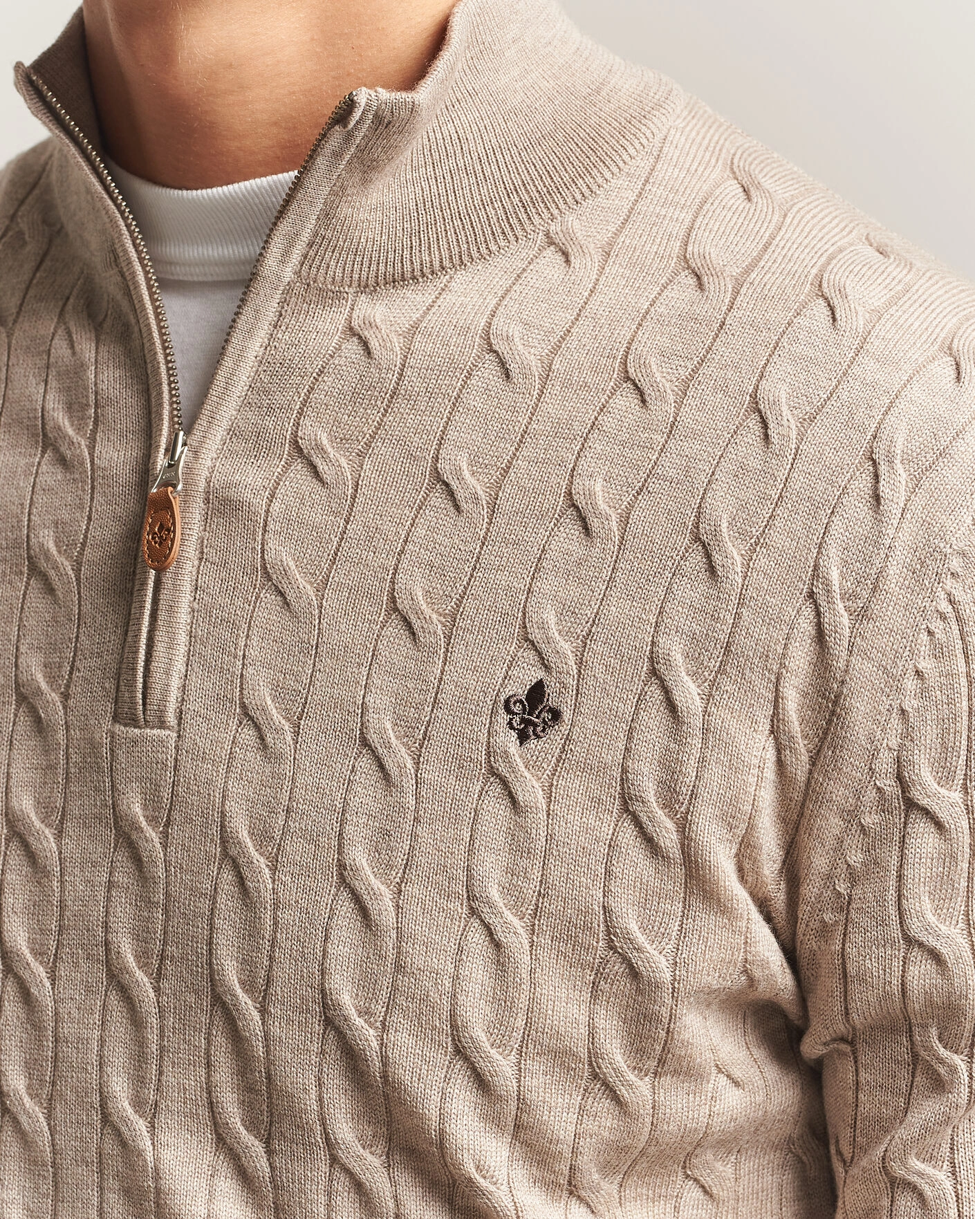 Herr | Tröjor | Morris | Merino Cable Half Zip Khaki