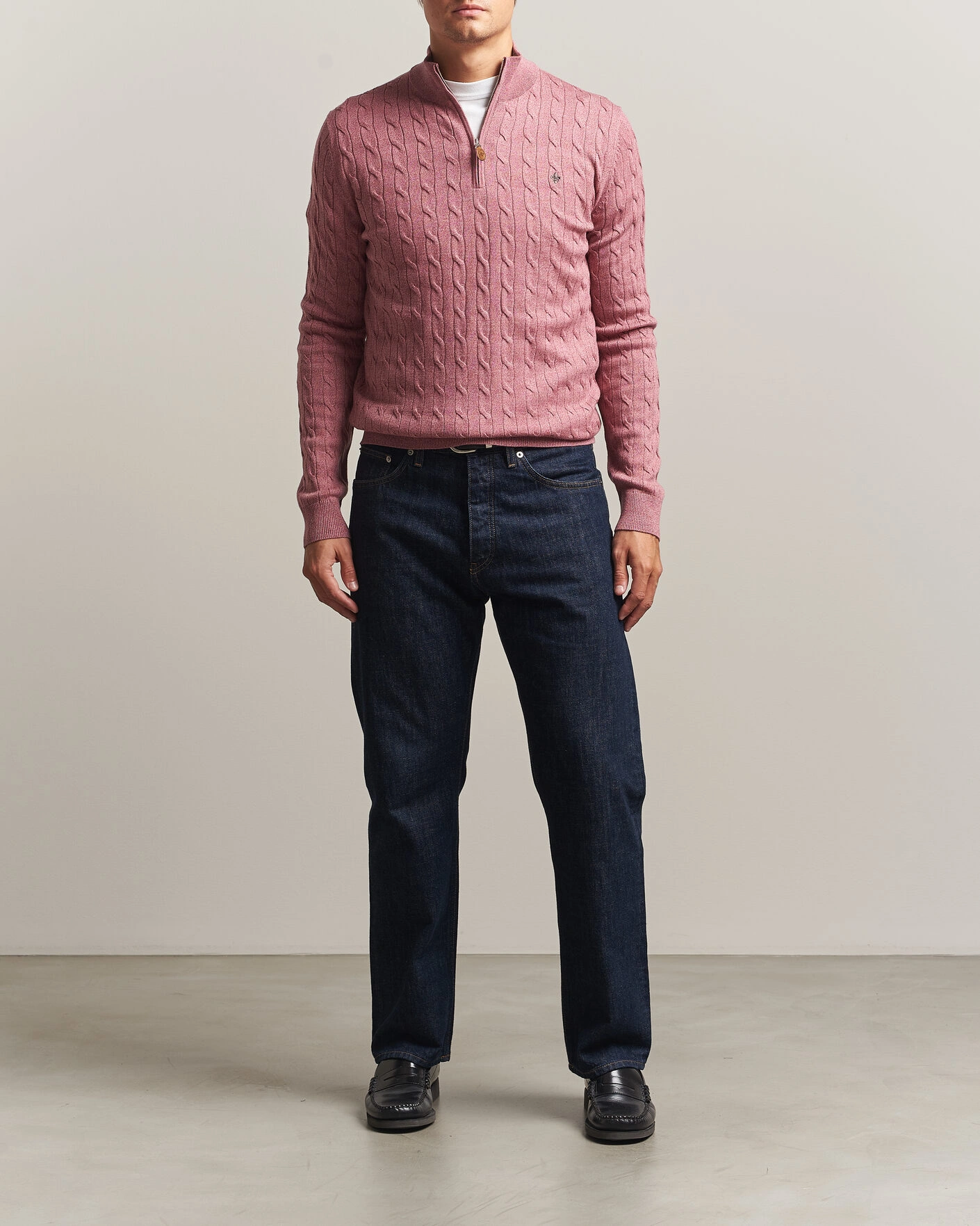 Herr | Tröjor | Morris | Merino Cable Half Zip Cerise