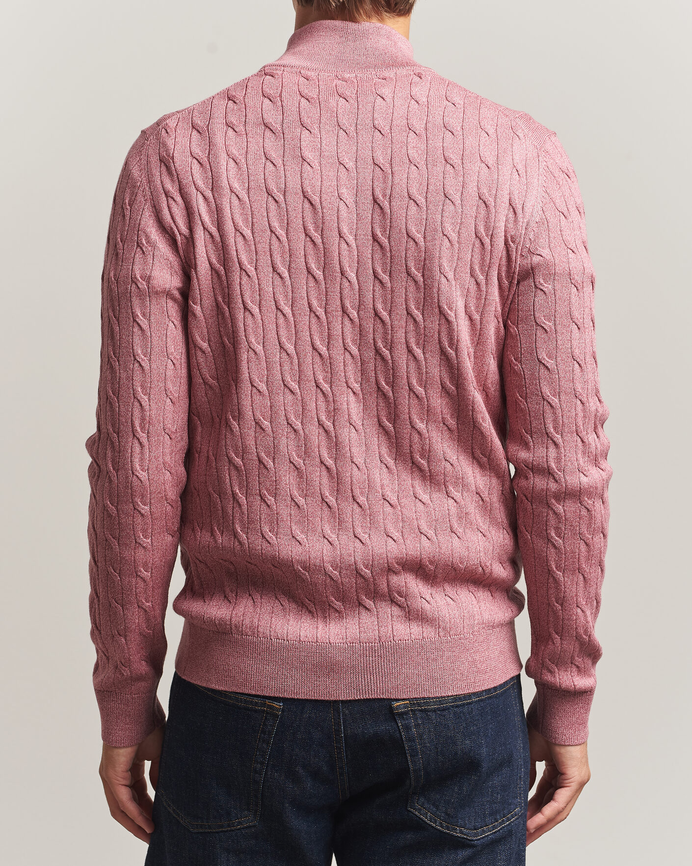 Herr | Tröjor | Morris | Merino Cable Half Zip Cerise
