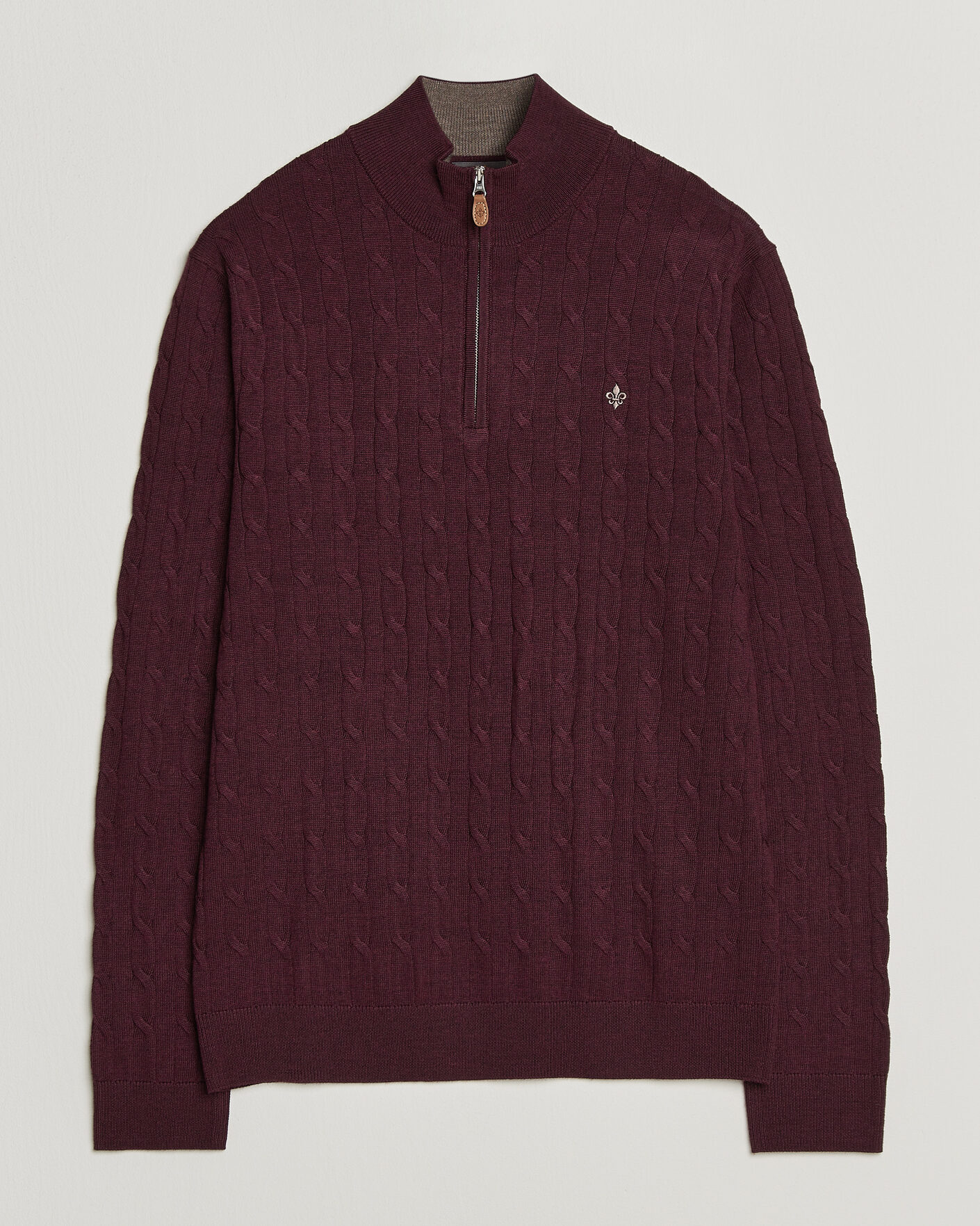 Herr | Tröjor | Morris | Merino Cable Half Zip Wine Red