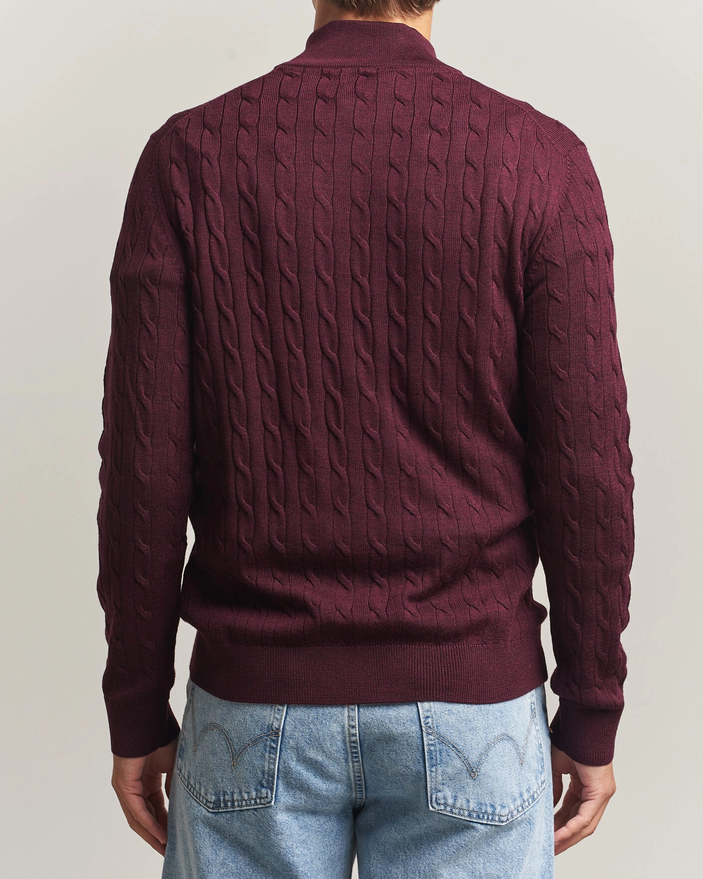 Herr | Tröjor | Morris | Merino Cable Half Zip Wine Red