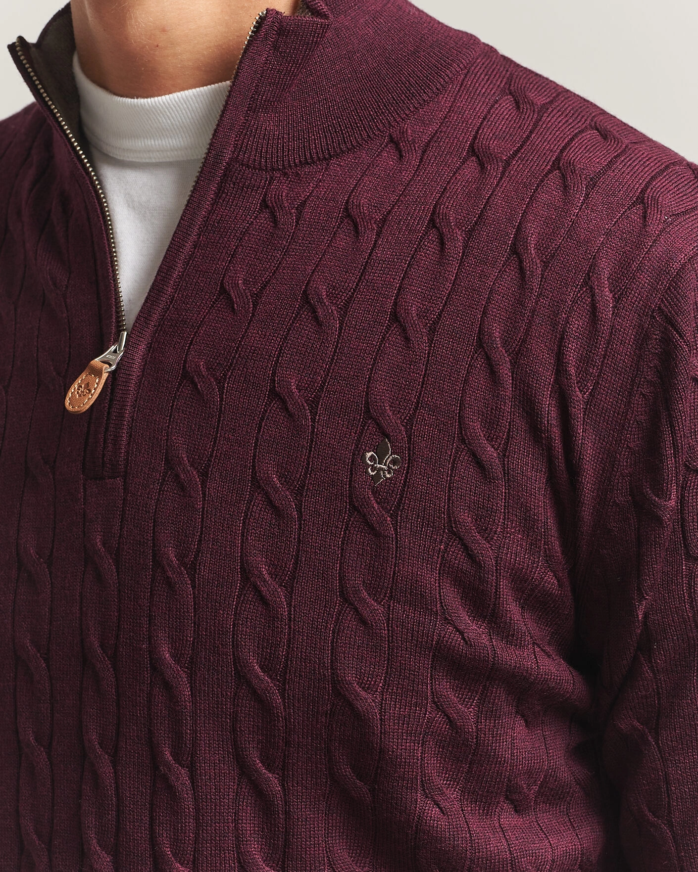 Herr | Tröjor | Morris | Merino Cable Half Zip Wine Red