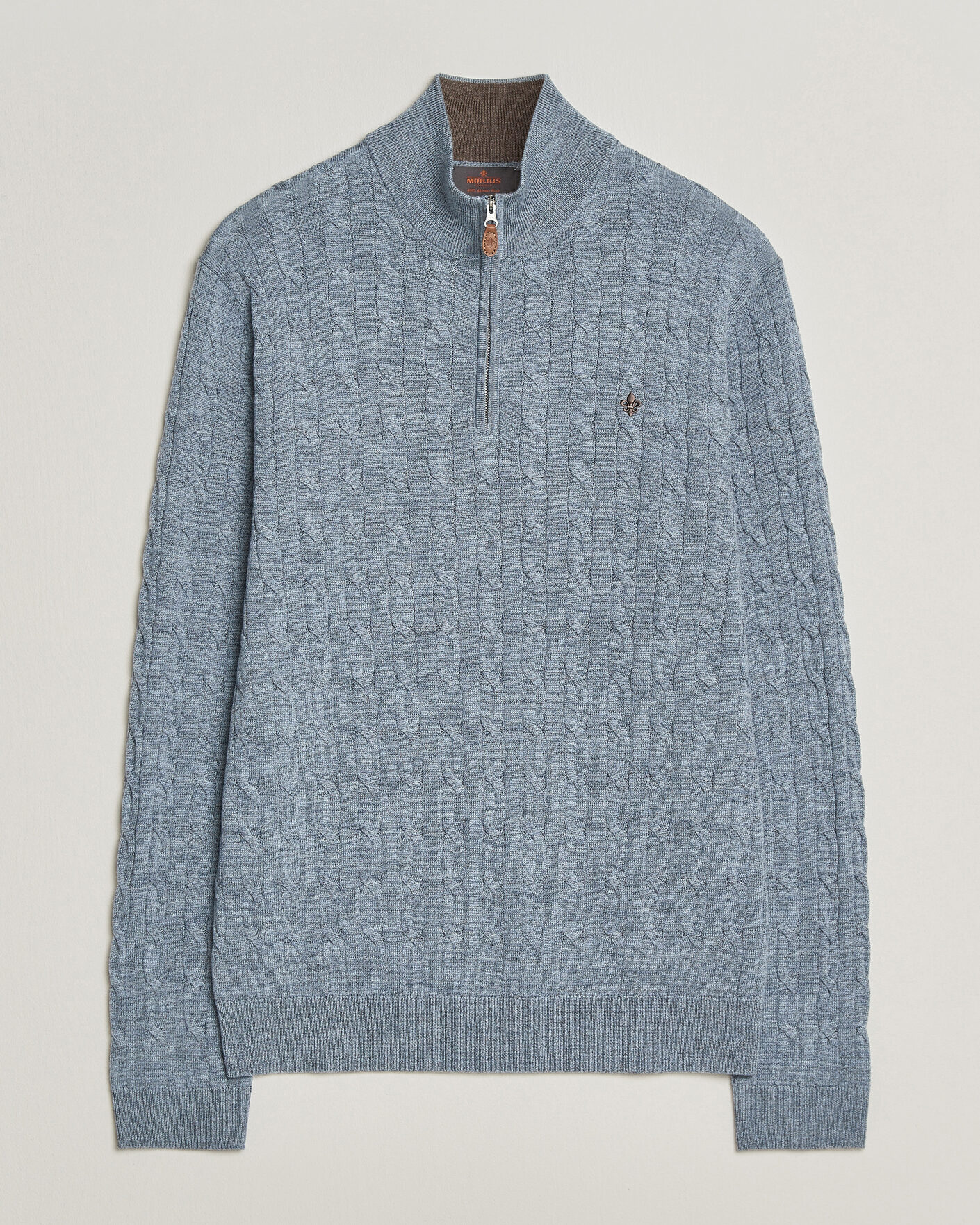 Herr | Tröjor | Morris | Merino Cable Half Zip Light Blue