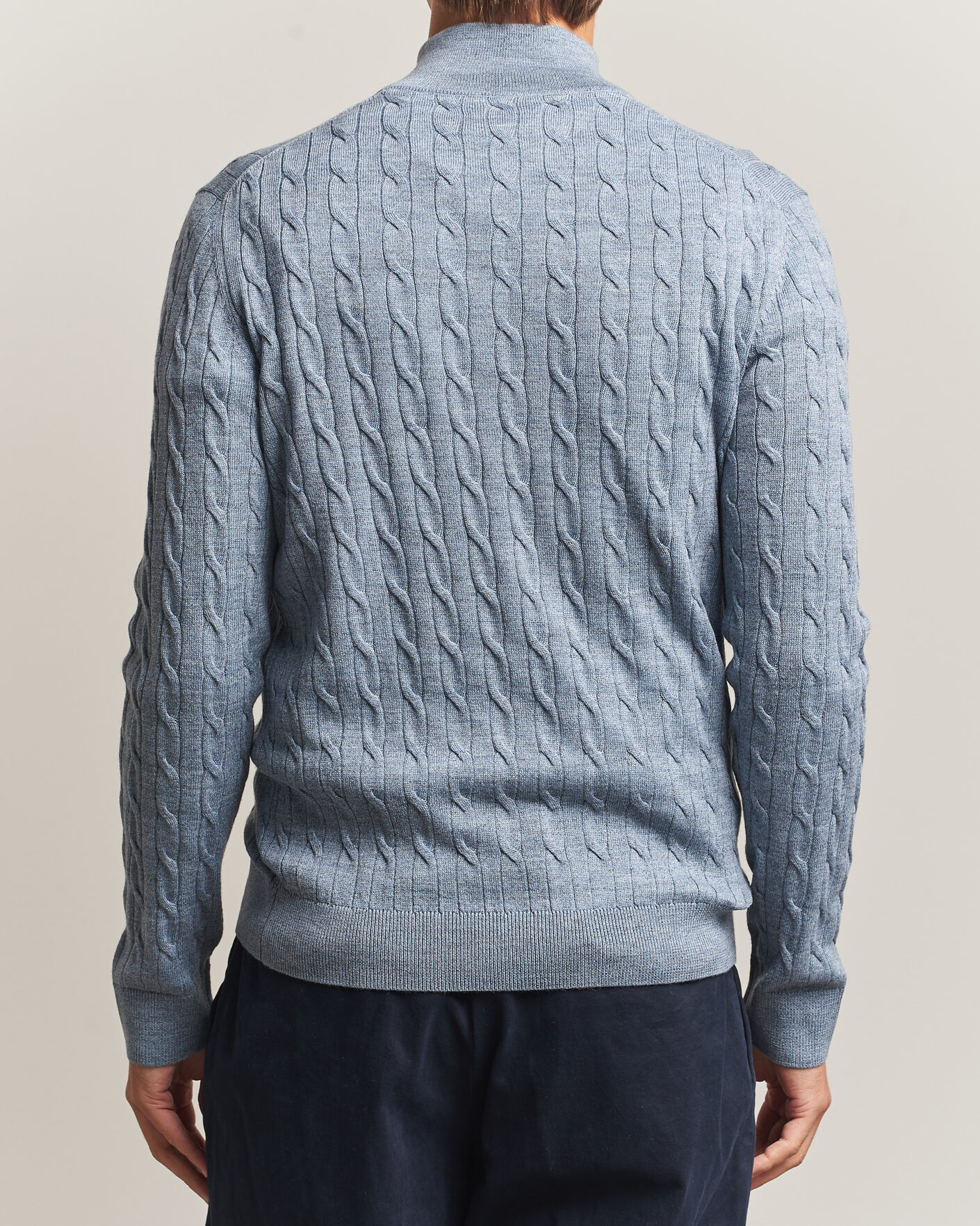 Herr | Tröjor | Morris | Merino Cable Half Zip Light Blue