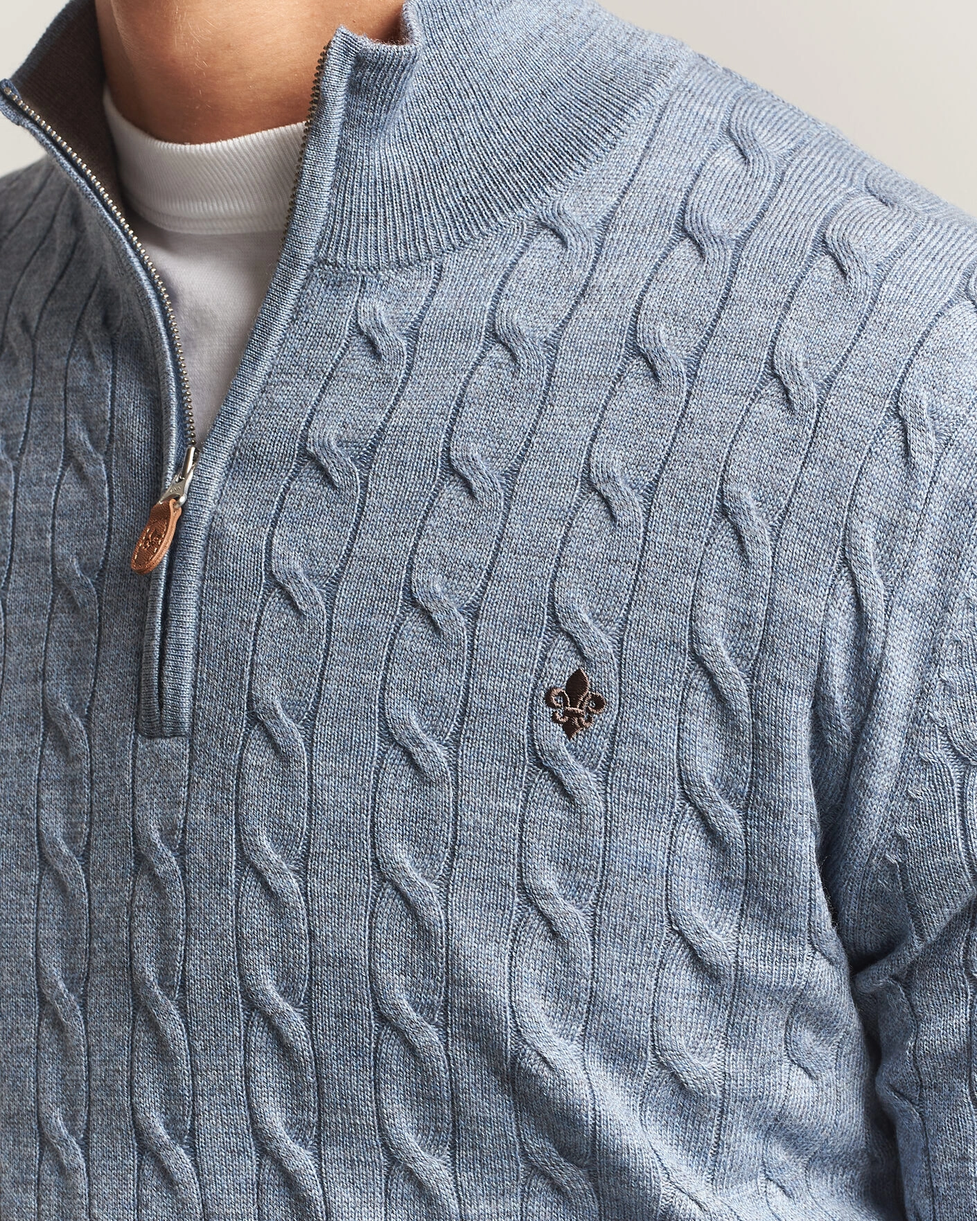 Herr | Tröjor | Morris | Merino Cable Half Zip Light Blue