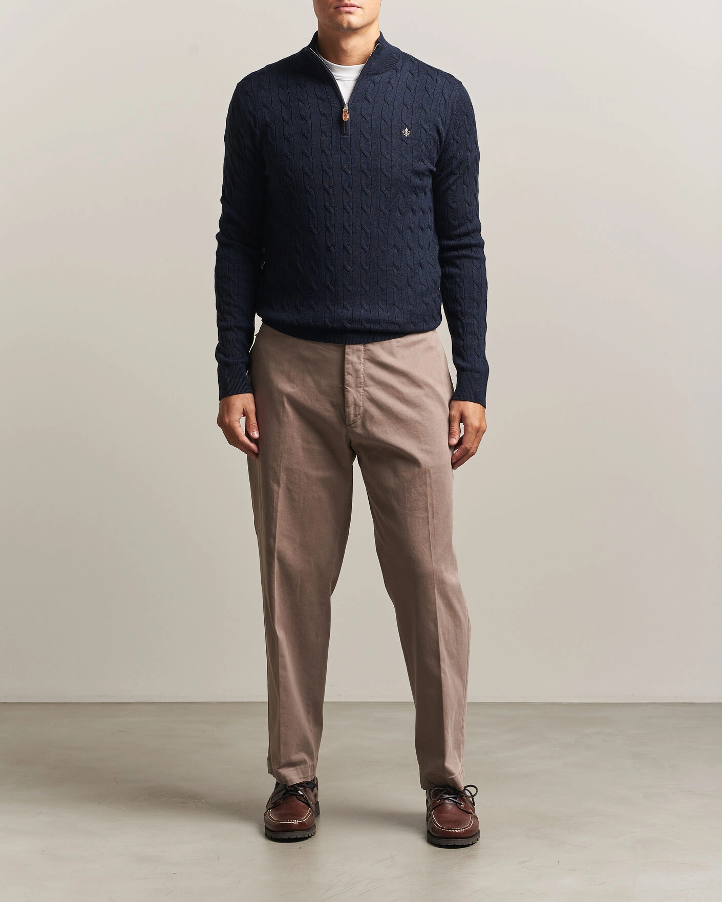 Herr | Tröjor | Morris | Merino Cable Half Zip Navy