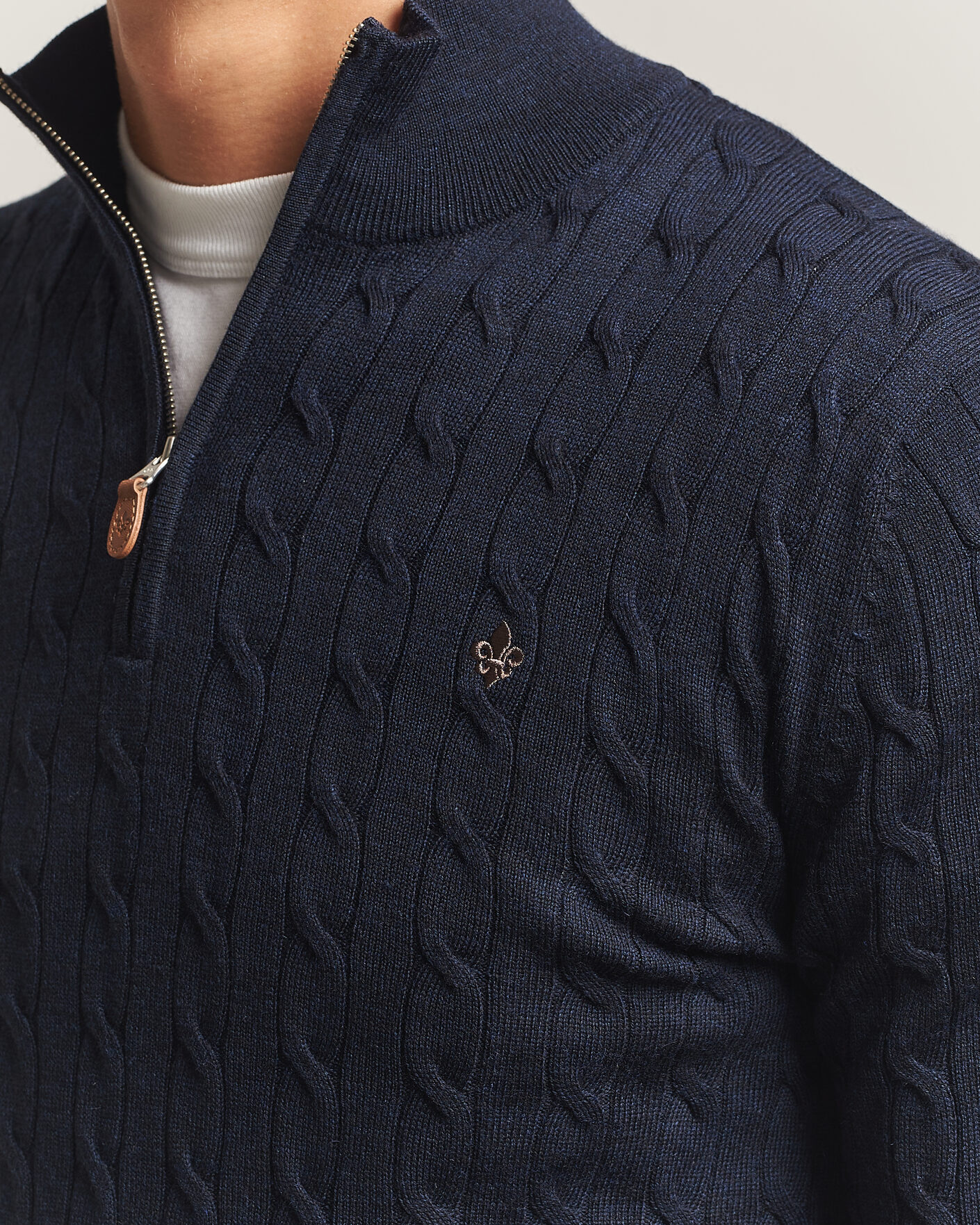 Herr | Tröjor | Morris | Merino Cable Half Zip Navy