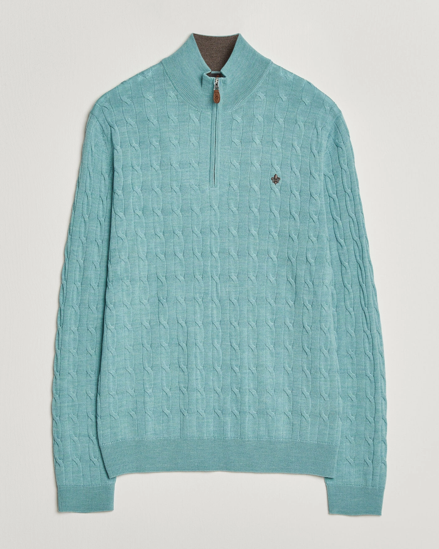 Herr | Tröjor | Morris | Merino Cable Half Zip Ocean Blue