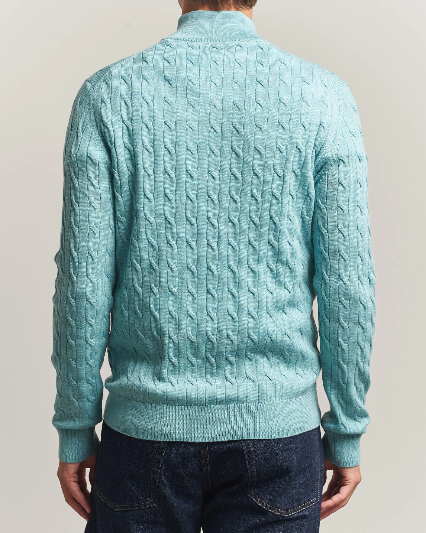 Herr | Tröjor | Morris | Merino Cable Half Zip Ocean Blue