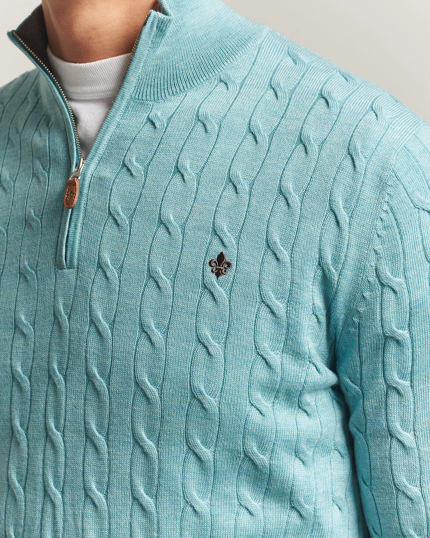 Herr | Tröjor | Morris | Merino Cable Half Zip Ocean Blue