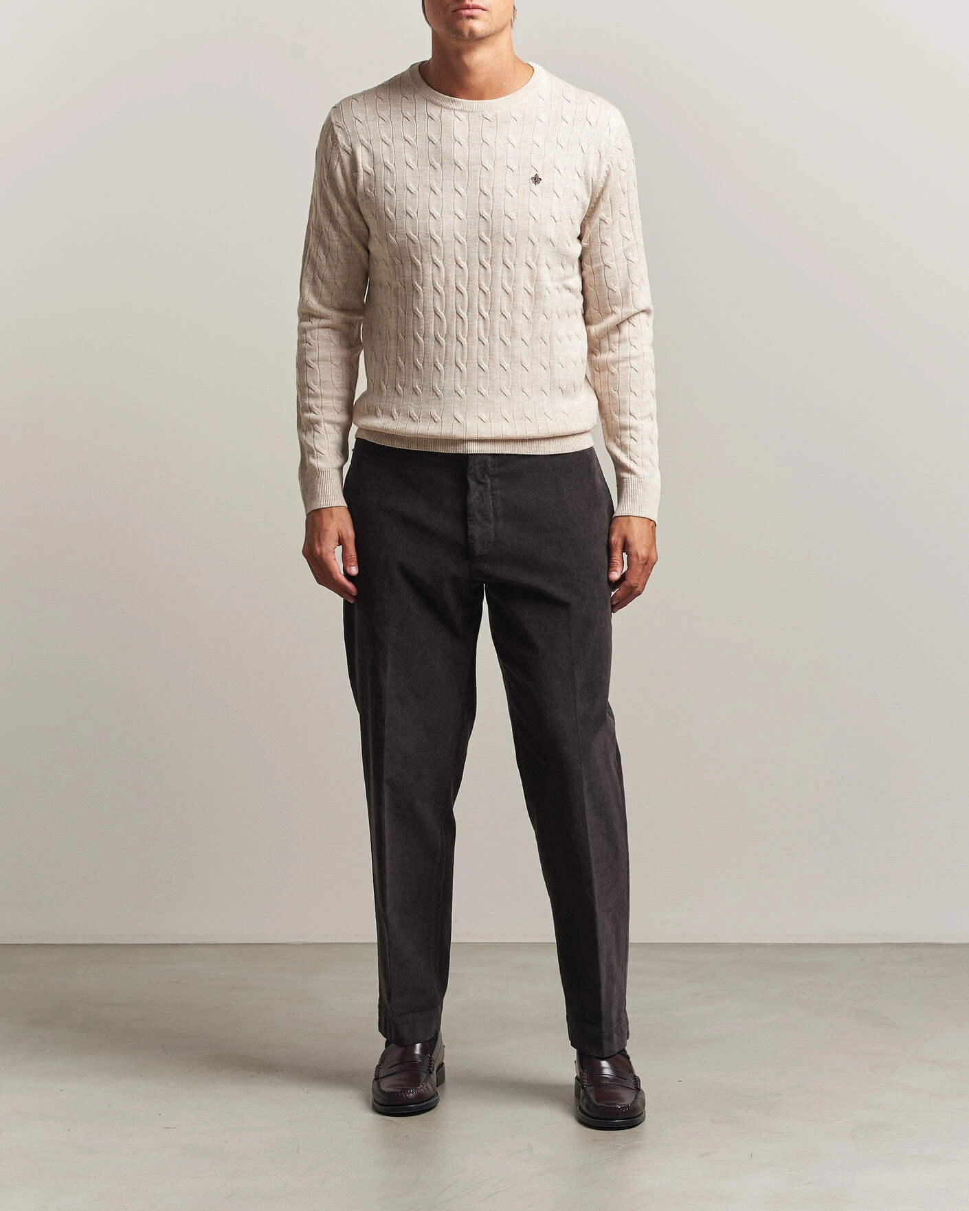 Herr | Tröjor | Morris | Merino Cable O-Neck Off White