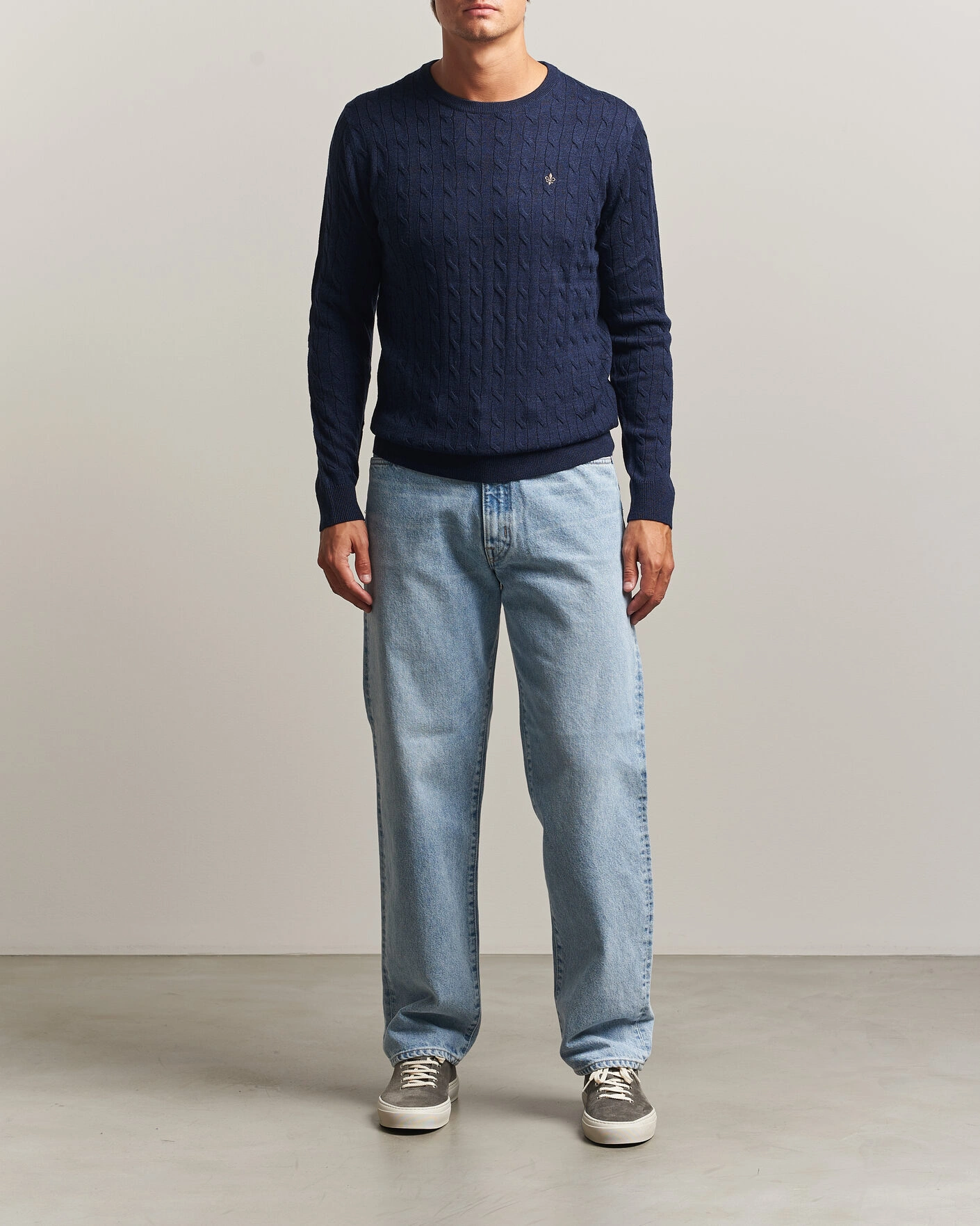 Herr | Tröjor | Morris | Merino Cable O-Neck Navy