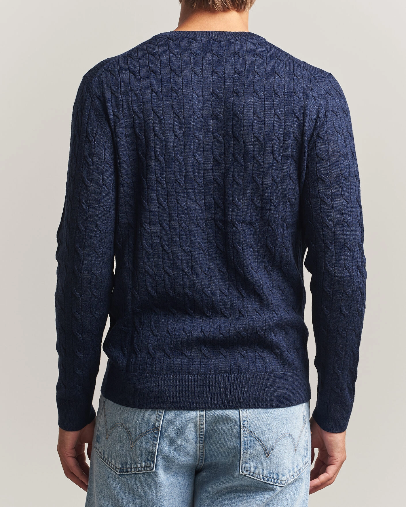 Herr | Tröjor | Morris | Merino Cable O-Neck Navy