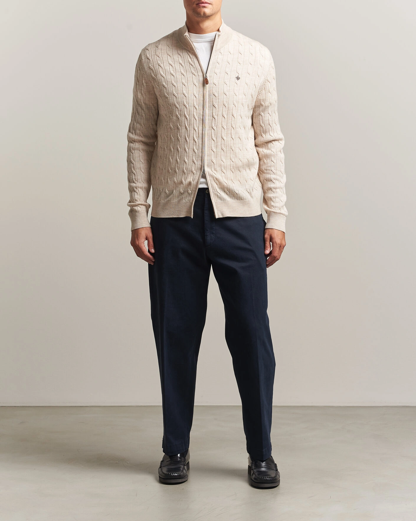 Herr | Tröjor | Morris | Merino Cable Zip Cardigan Off White