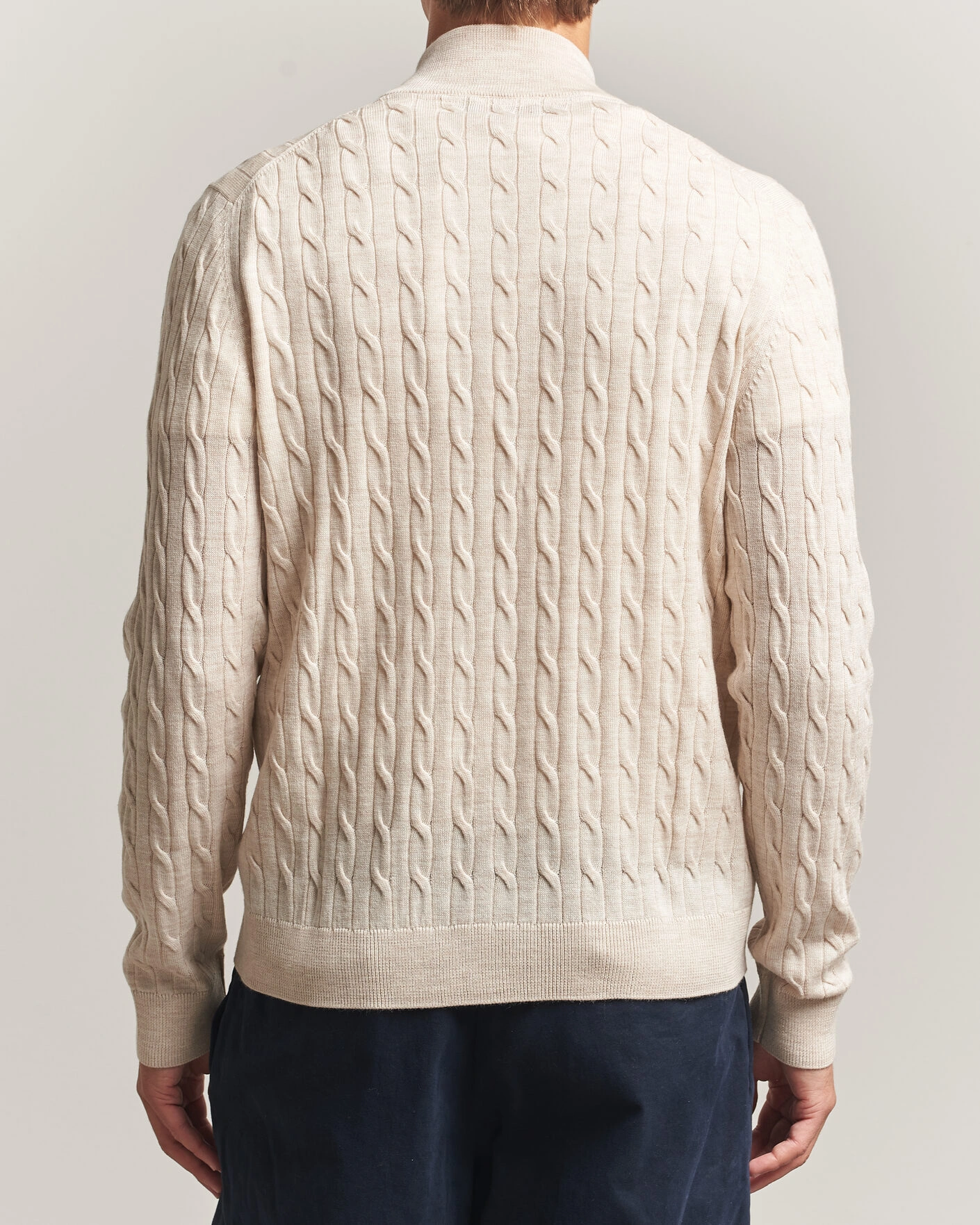 Herr | Tröjor | Morris | Merino Cable Zip Cardigan Off White