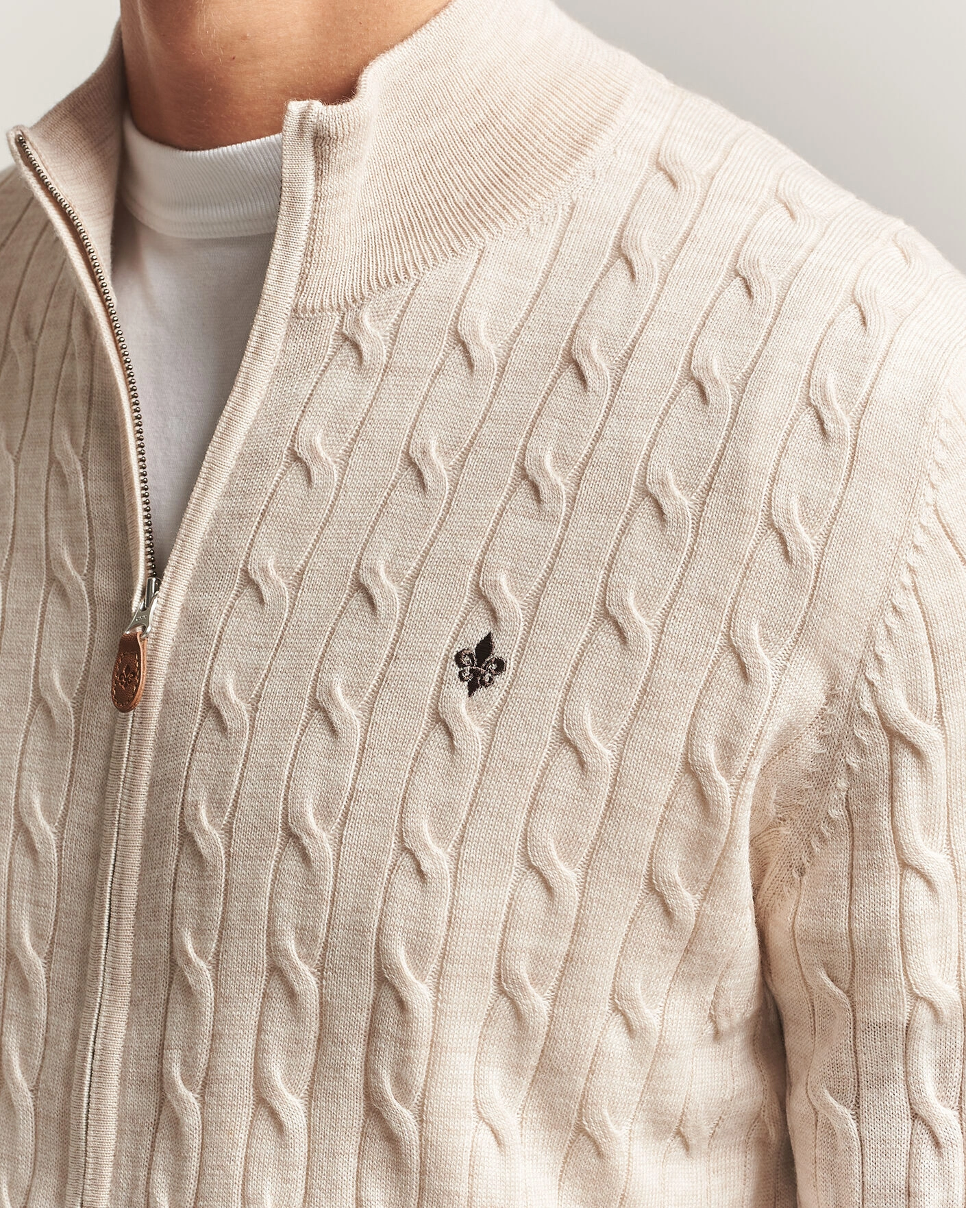 Herr | Tröjor | Morris | Merino Cable Zip Cardigan Off White