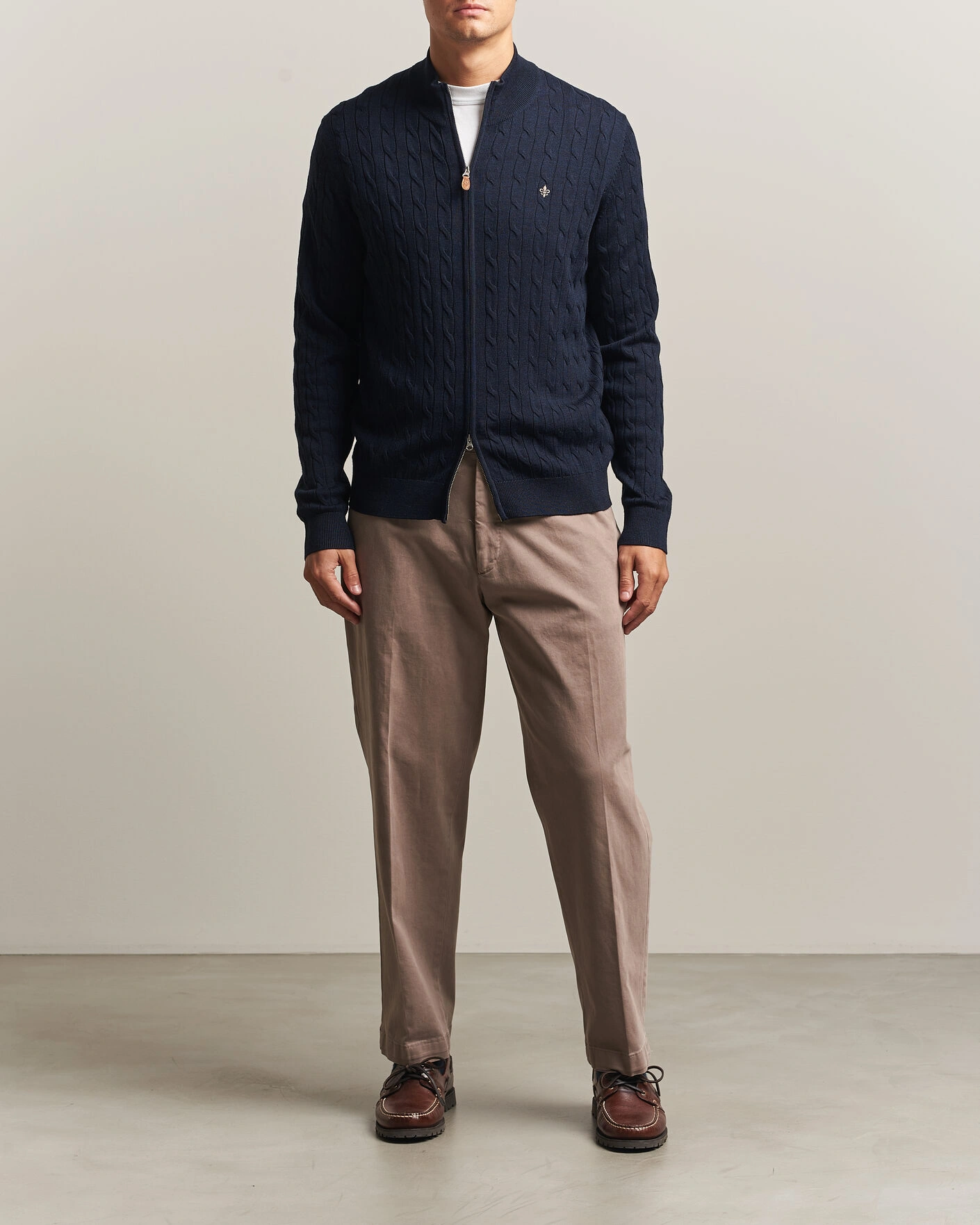 Herr | Tröjor | Morris | Merino Cable Zip Cardigan Navy