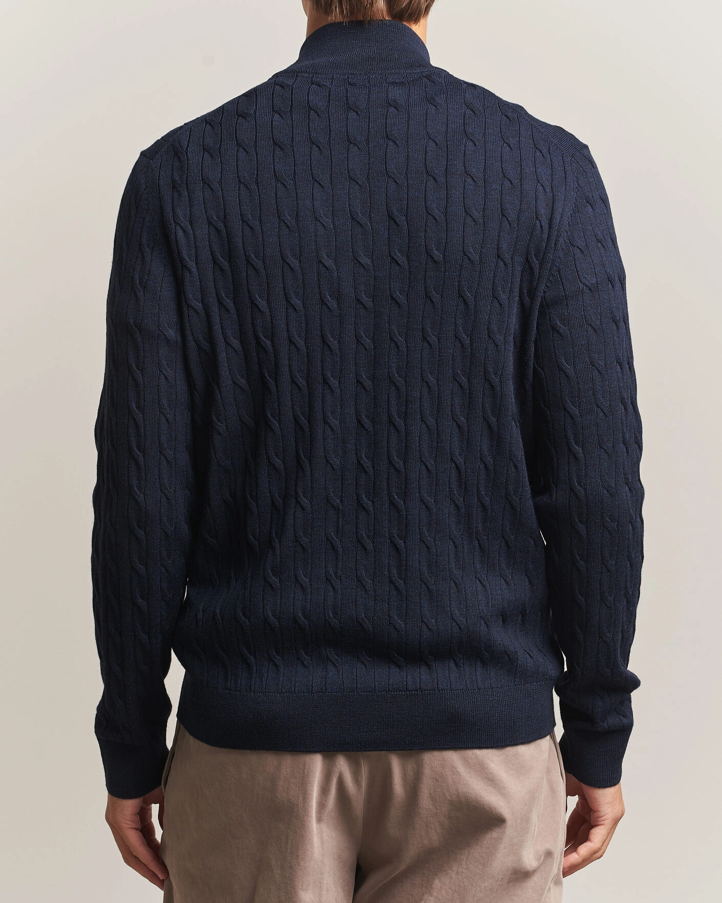 Herr | Tröjor | Morris | Merino Cable Zip Cardigan Navy