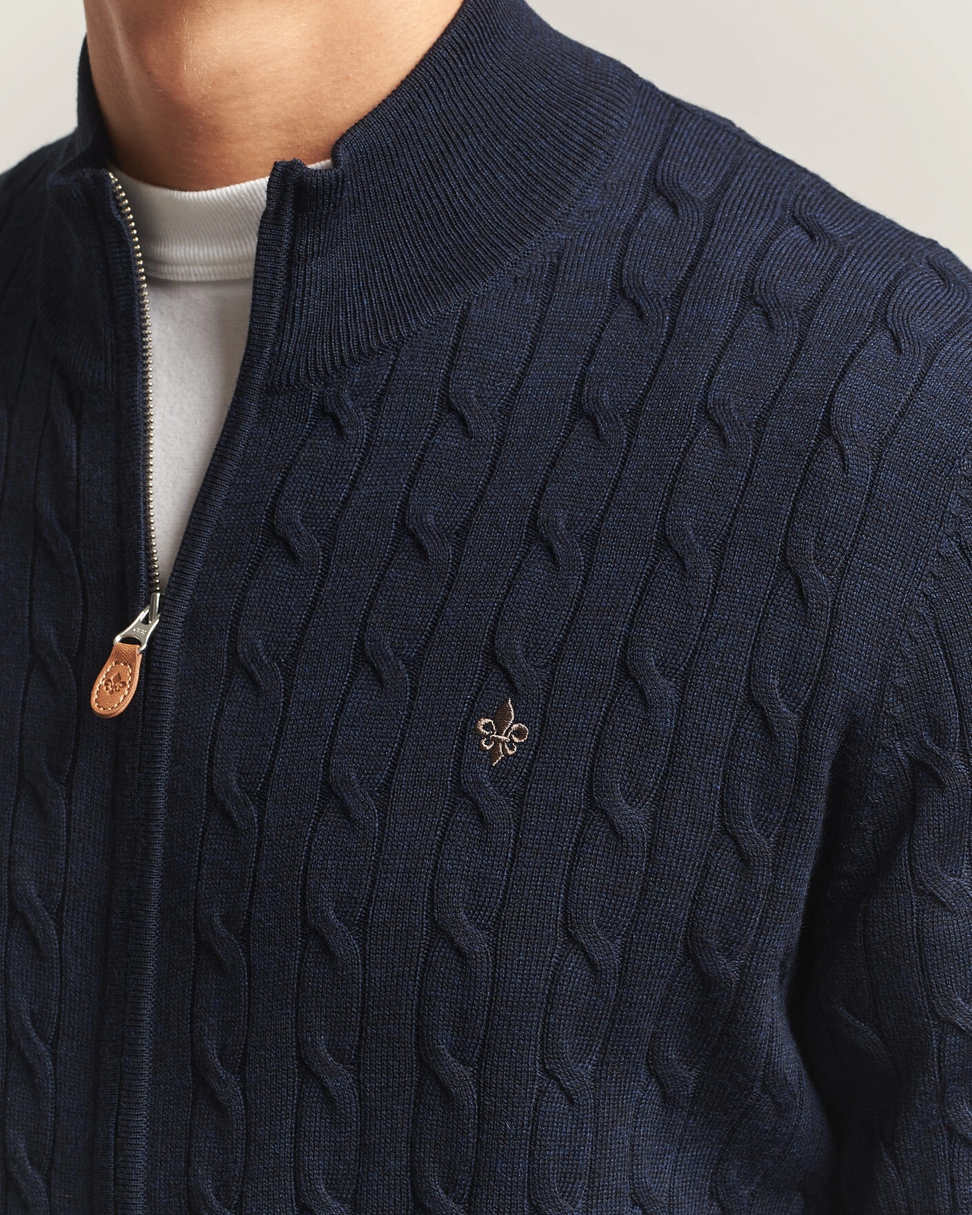 Herr | Tröjor | Morris | Merino Cable Zip Cardigan Navy