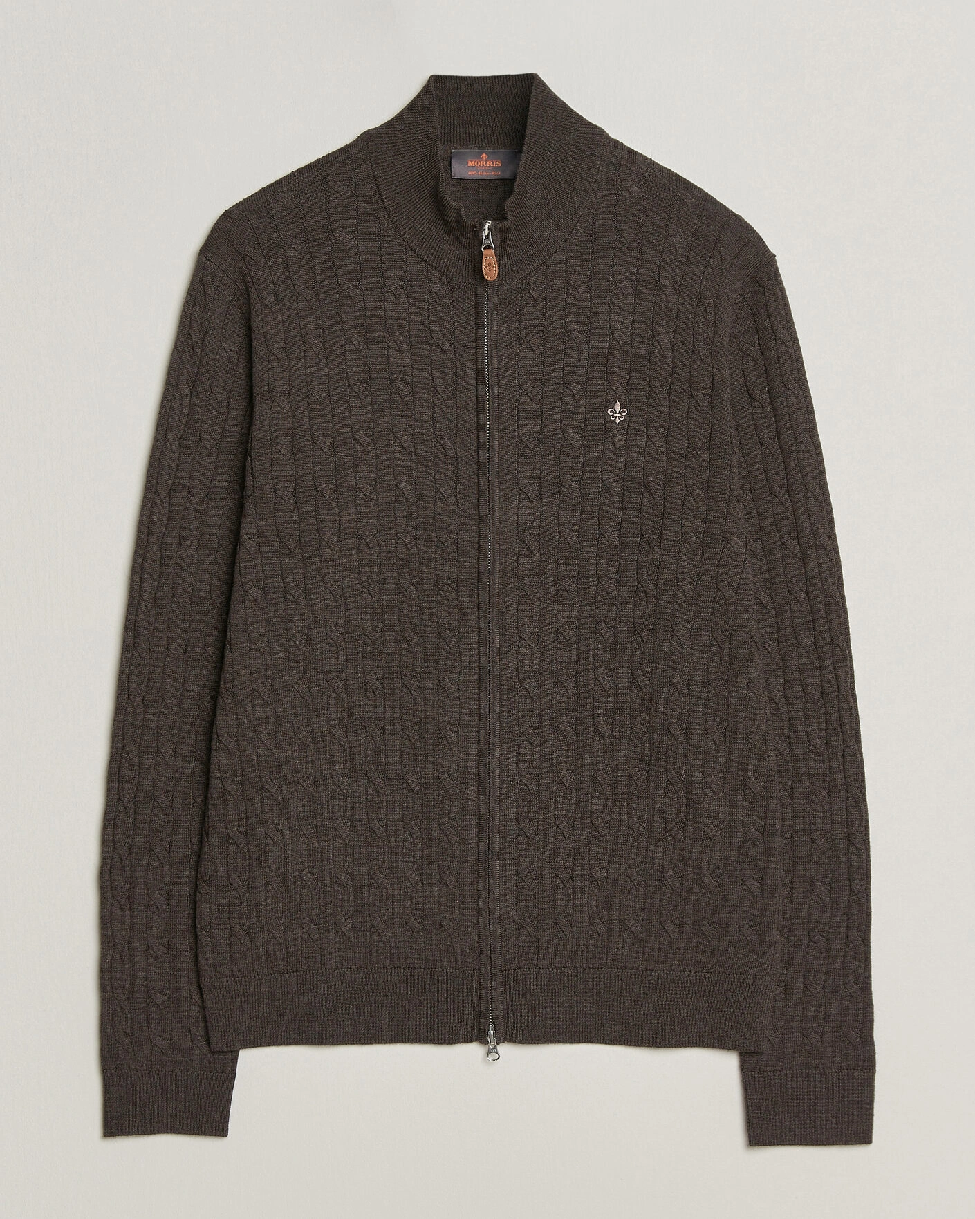 Herr | Tröjor | Morris | Merino Cable Zip Cardigan Brown