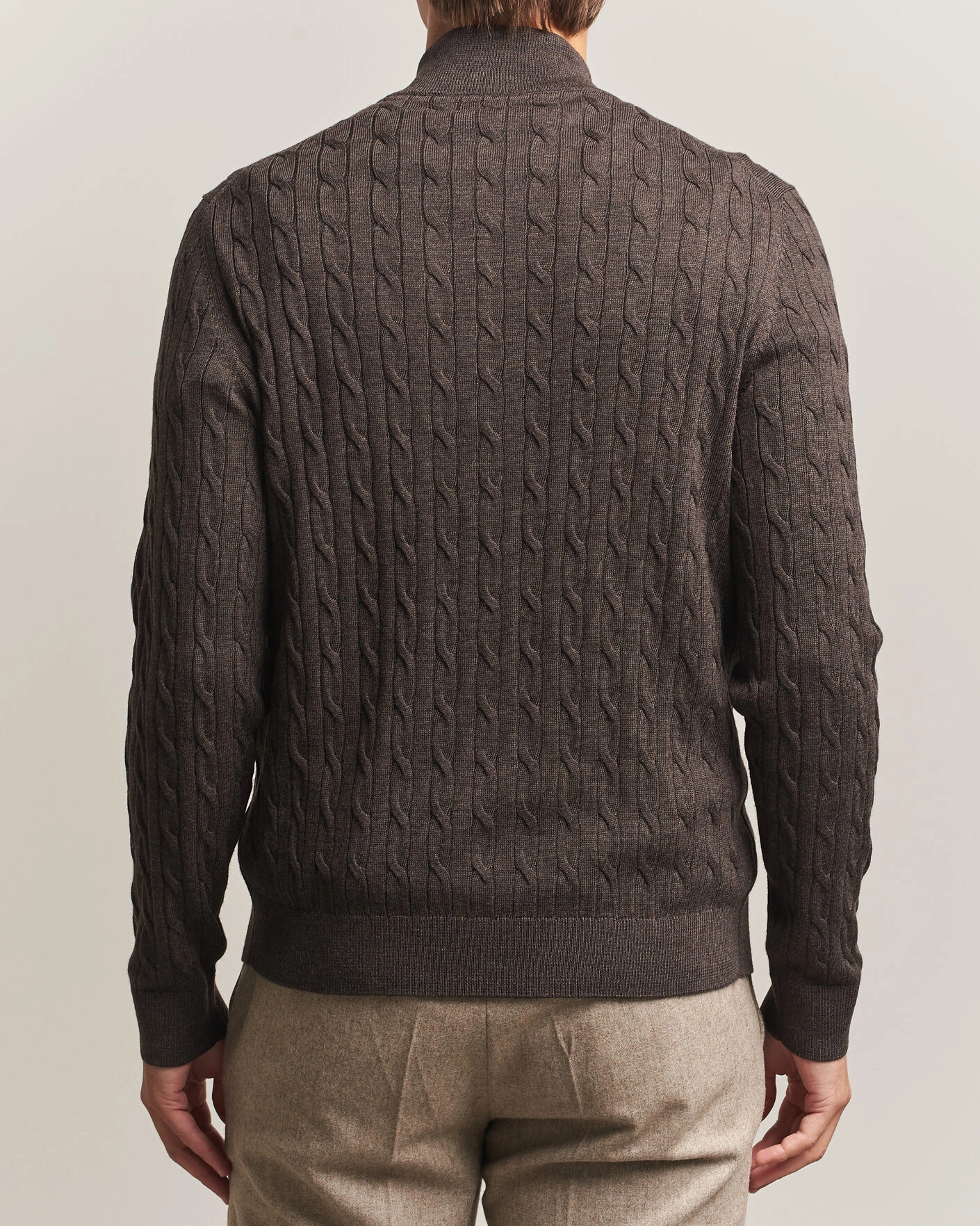 Herr | Tröjor | Morris | Merino Cable Zip Cardigan Brown