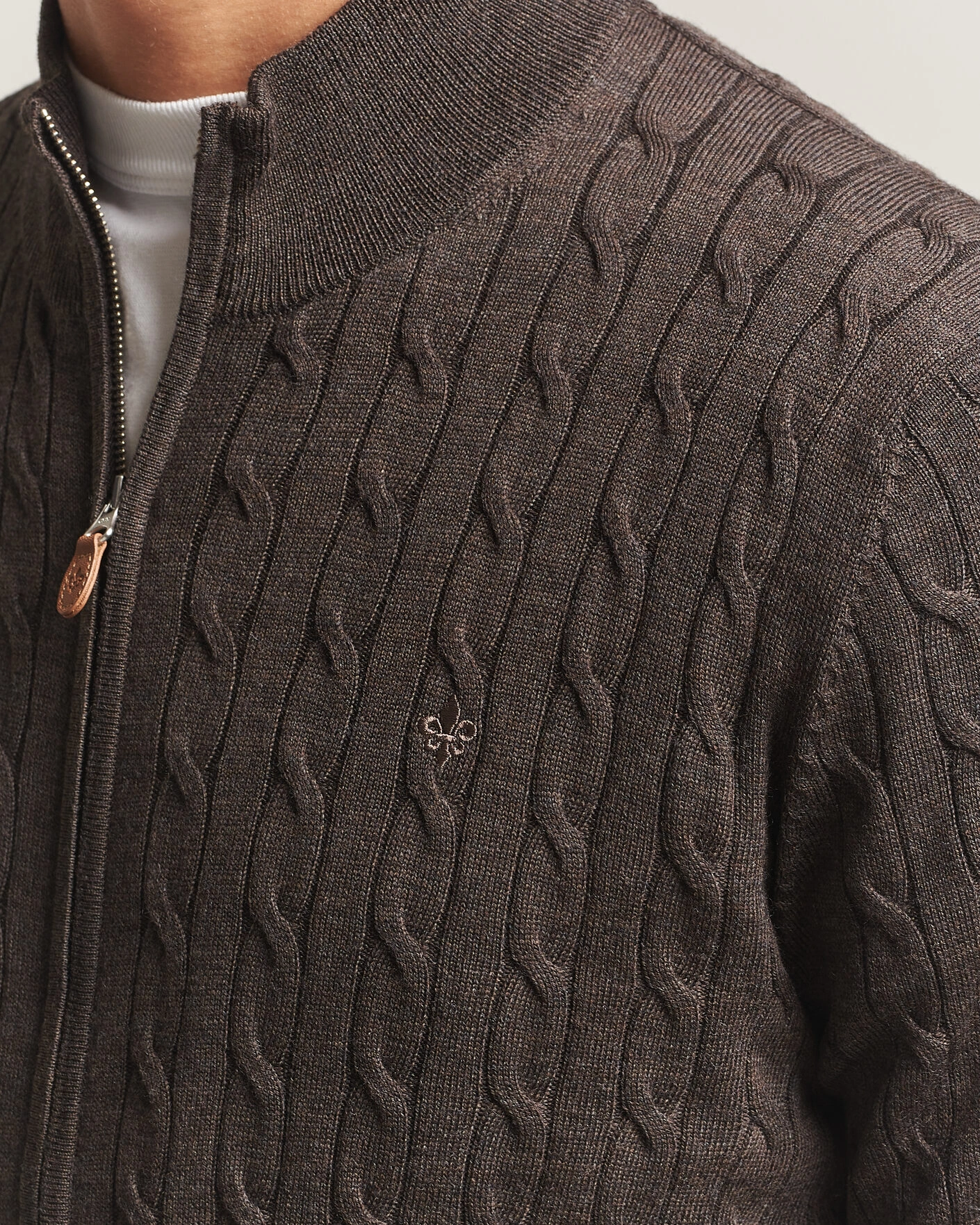 Herr | Tröjor | Morris | Merino Cable Zip Cardigan Brown