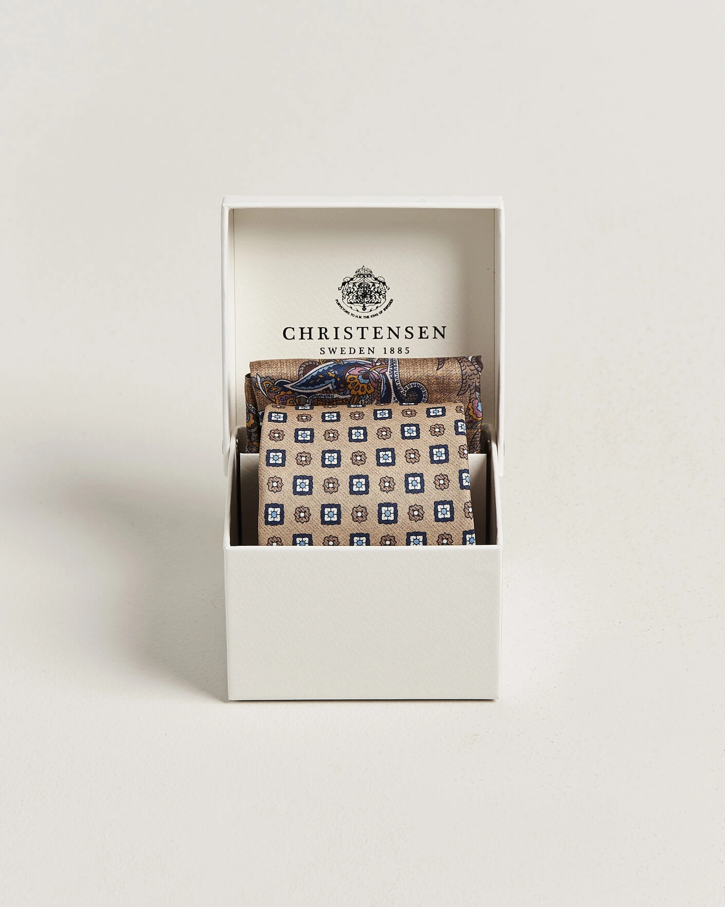 Herr | Slipsar | Amanda Christensen | Box Set Silk 8 cm Tie And Pocket Square Beige
