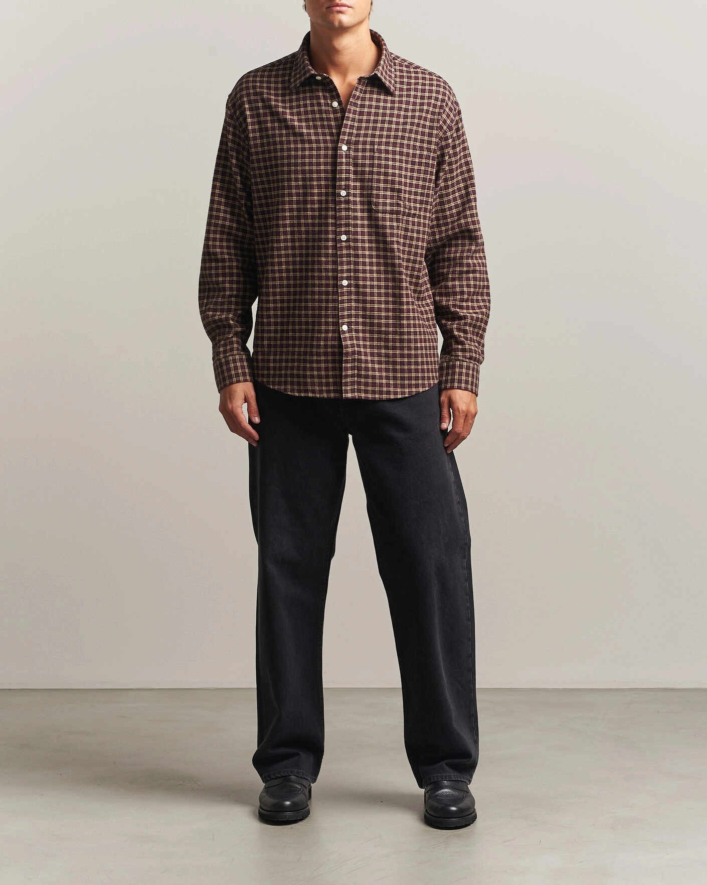 Herr | Skjortor | NN07 | Deon Flannel Shirt Bordeaux Check