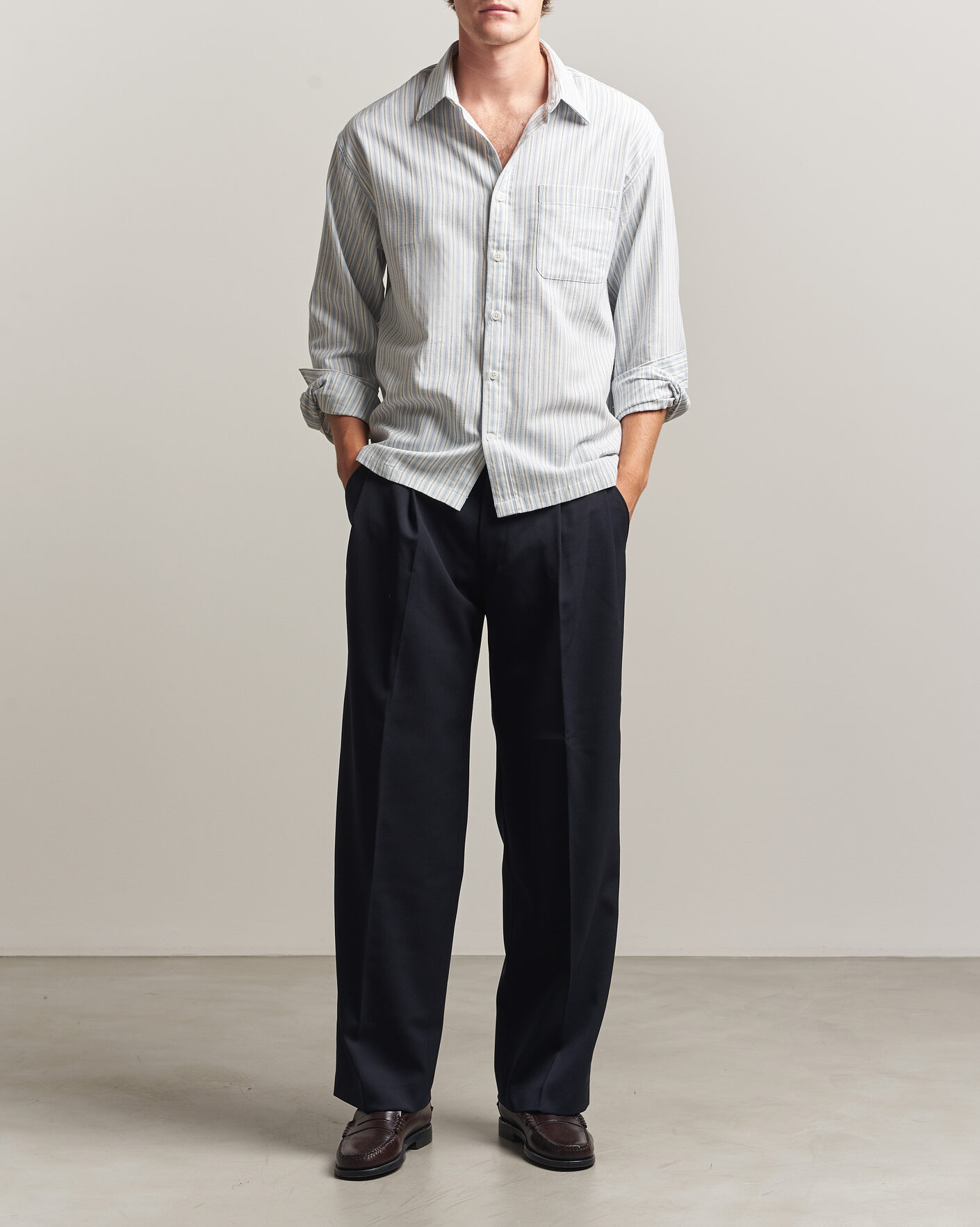 Herr | Skjortor | NN07 | Deon Brushed Cotton Striped Shirt Blue