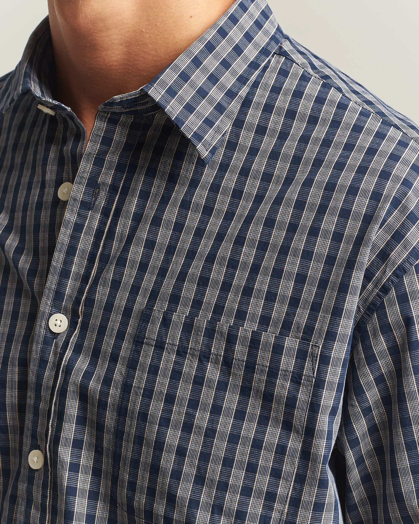Herr | Skjortor | NN07 | Deon Brushed Cotton Checked Shirt Navy Blue
