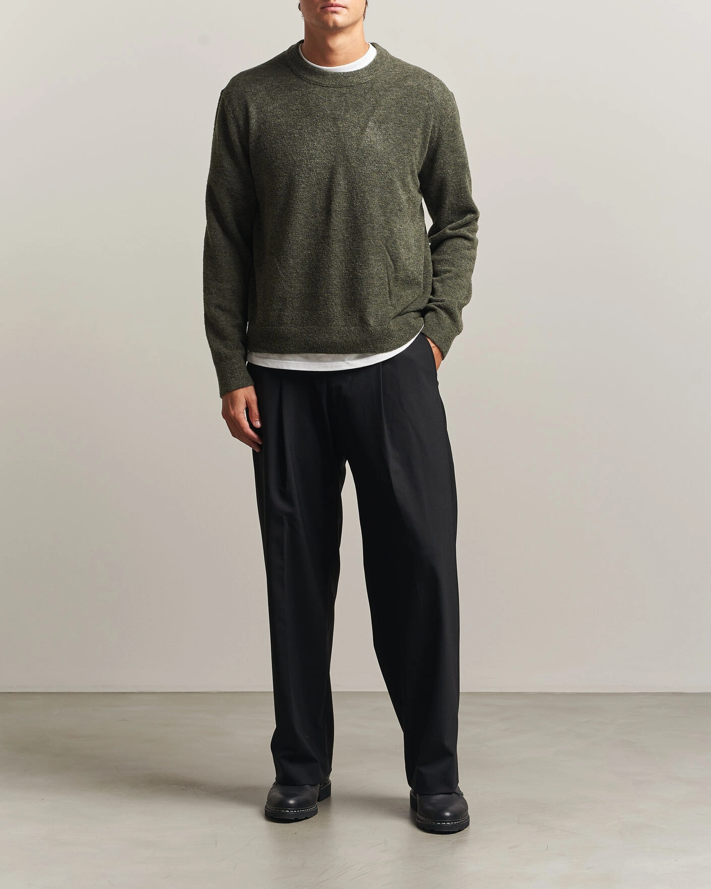 Herr | Tröjor | NN07 | Gavin Brushed Wool Knitted Sweater Dark Army